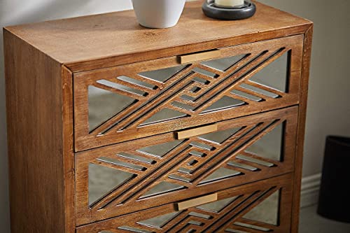 3-Drawer Accent Dresser with Mirror Fronts, Modern Farmhouse Accent Chest Clean-Lined Silhouette