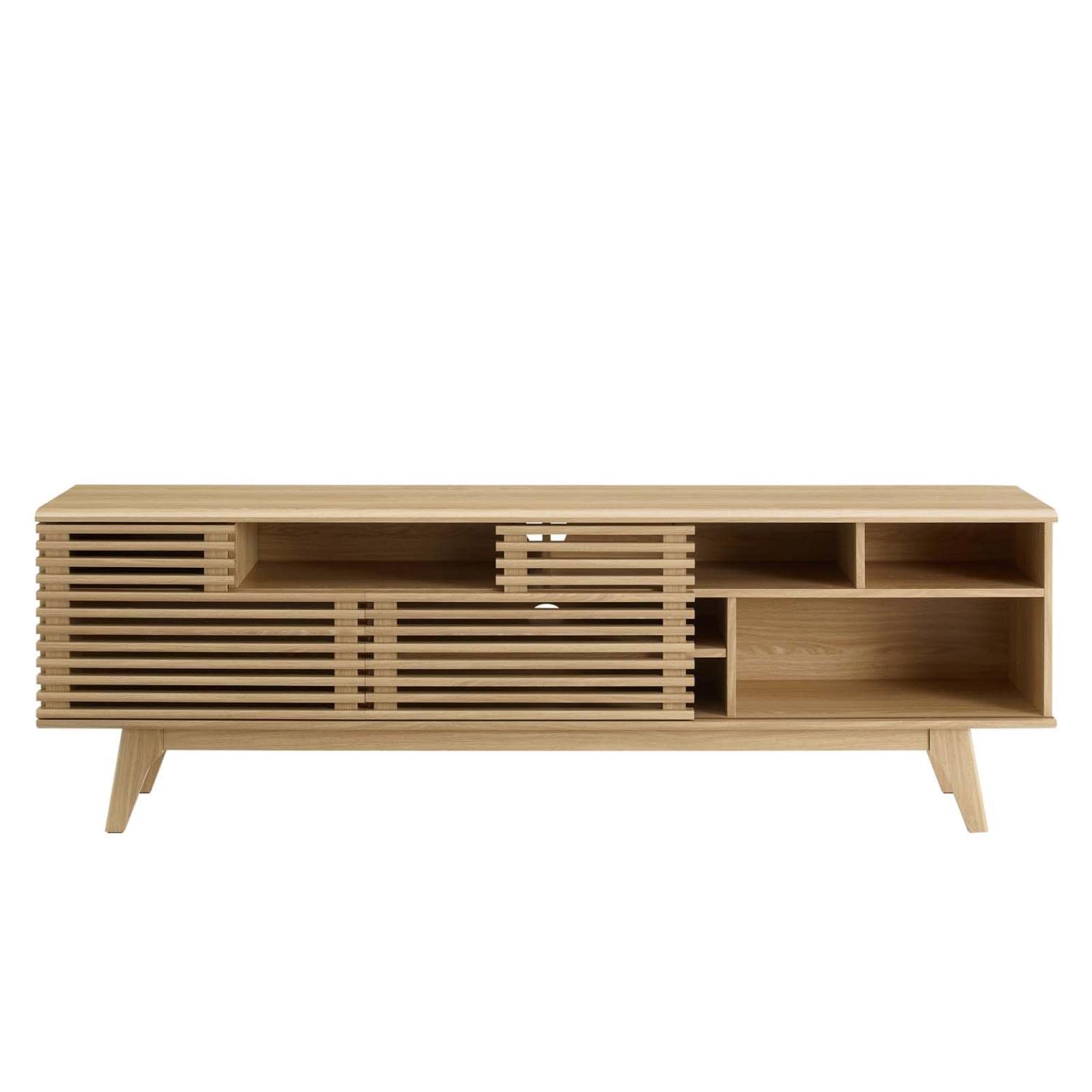 Render Mid-Century Modern Low Profile 71 Inch Media Console TV Stand in Oak, 71