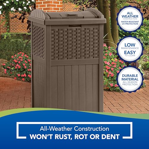 33 Gallon Commercial Outdoor Trashcan Hideaway with Lid for 30 to 33 Gallon Trash Bags for Garage, Backyard, or Garden, Brown