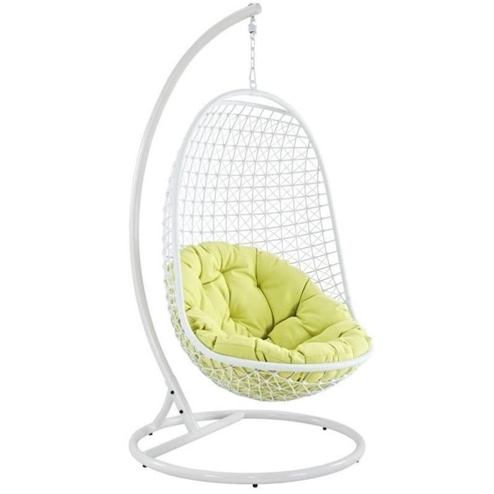 Encounter Wicker Rattan Outdoor Patio Porch Lounge Hanging Swing Chair Set with Stand in White