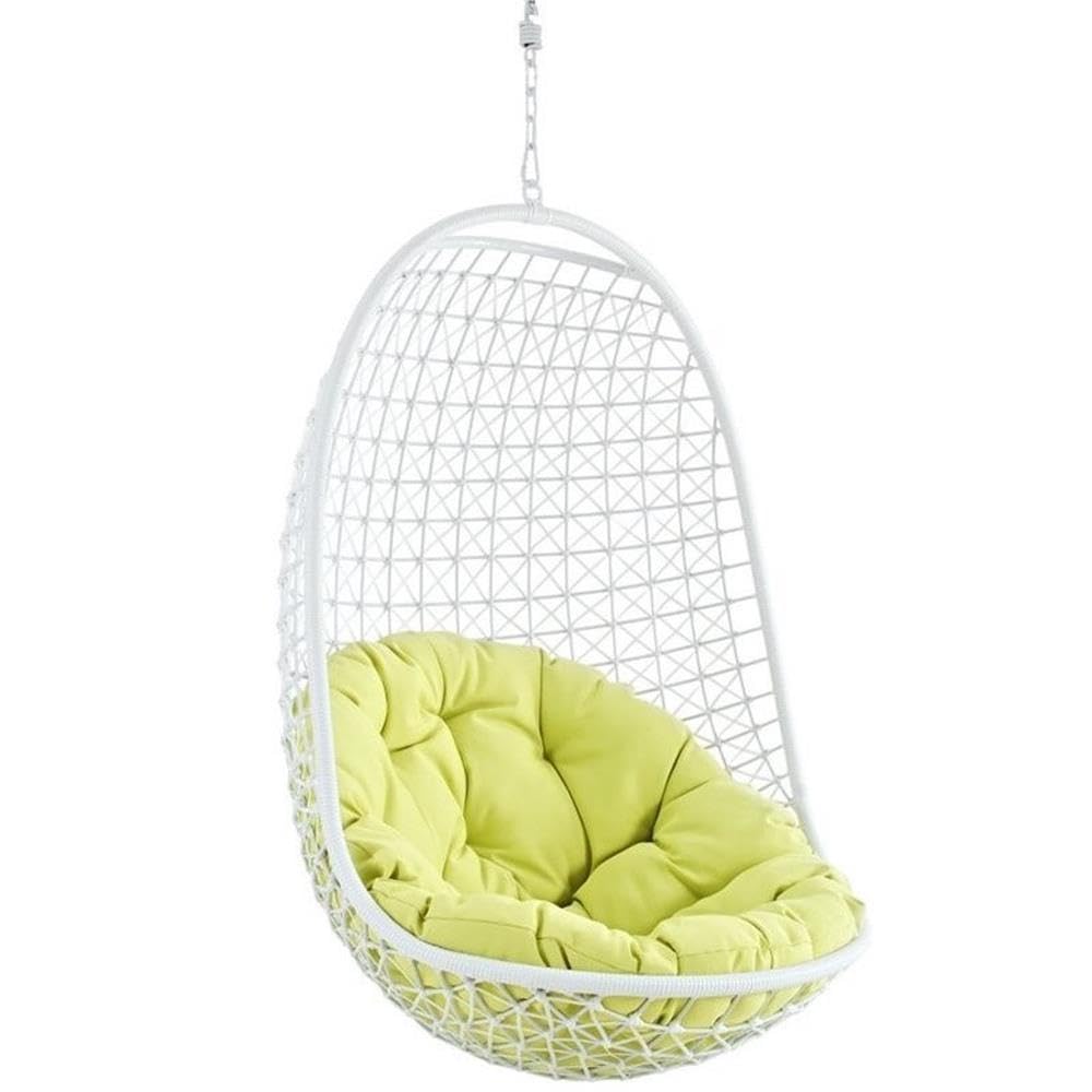 Encounter Wicker Rattan Outdoor Patio Porch Lounge Hanging Swing Chair Set with Stand in White