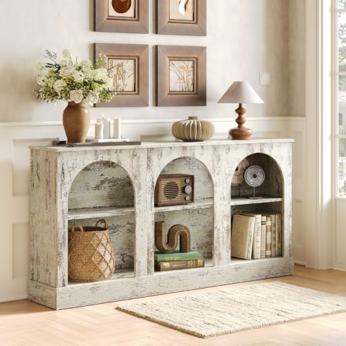 63" Modern Console Sofa Table with 3-Tier Storage, Wooden Rectangular Foyer Table, for Entrance, Hallway, Living Room, Retro White