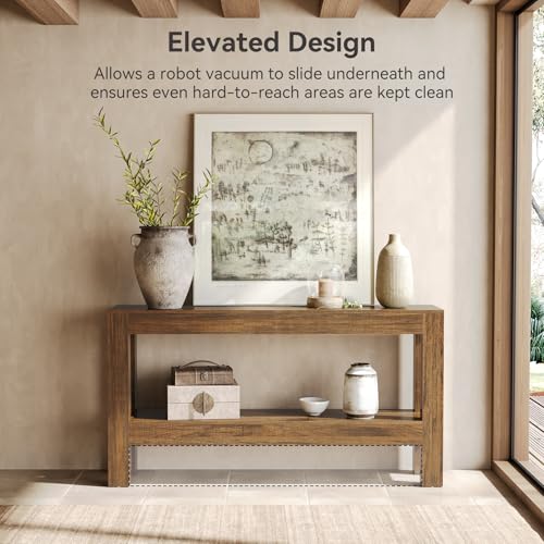 63-Inch Narrow Long Console Table for Living Room, Farmhouse Wood Entryway Table for Hallway, Sofa, Entry, Entrance, Foyer, Behind Couch with 2-Tier Shelves, Brown