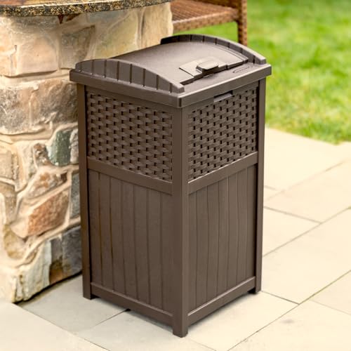 33 Gallon Commercial Outdoor Trashcan Hideaway with Lid for 30 to 33 Gallon Trash Bags for Garage, Backyard, or Garden, Brown