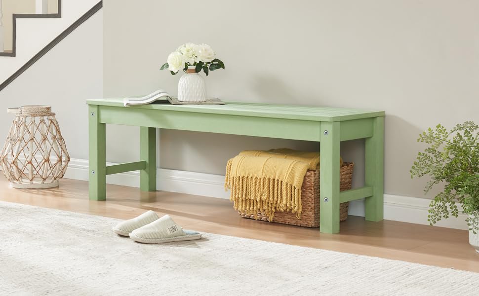 Outdoor Bench, 2-Person Poly Lumber Porch Bench, Weatherproof & Fade-Resistant, All-Weather Garden Bench for Patio, Park, Porch, Green