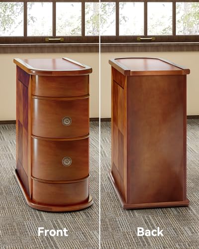 Wood End Table with 2 Drawers Sofa Side Table, No Assembly Required Vintage Slim Nightstand Bedside Table for Bedroom