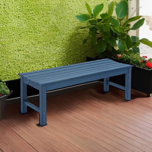 Outdoor Bench, 2-Person Patio Dining Bench, Waterproof Garden Bench, Never Rot or Fade, for Porch, Garden, Deck, and Entryway, Blue