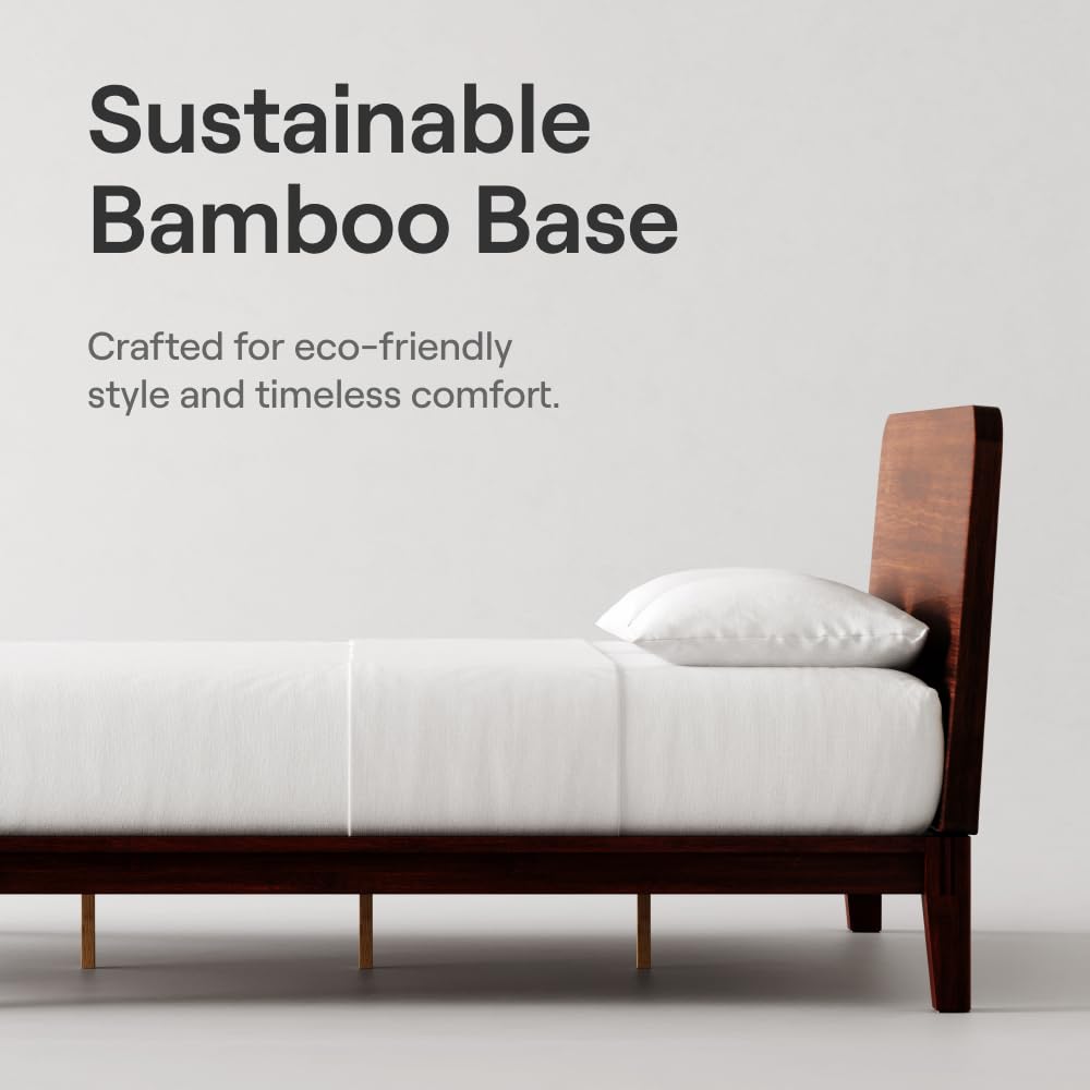 Bamboo  - Queen - Walnut - Floating Center Support Legs - 12” Height - Easy Tool Free Set Up - Contemporary and Durable - Sturdy Wooden Support