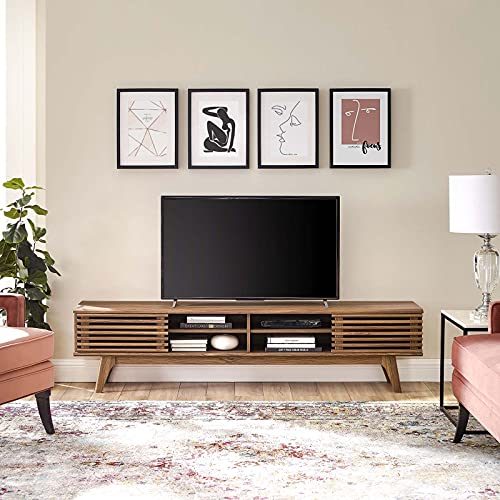 Render 70" Mid-Century Modern Low Profile Media Console TV Stand, 70 Inch, Walnut Walnut