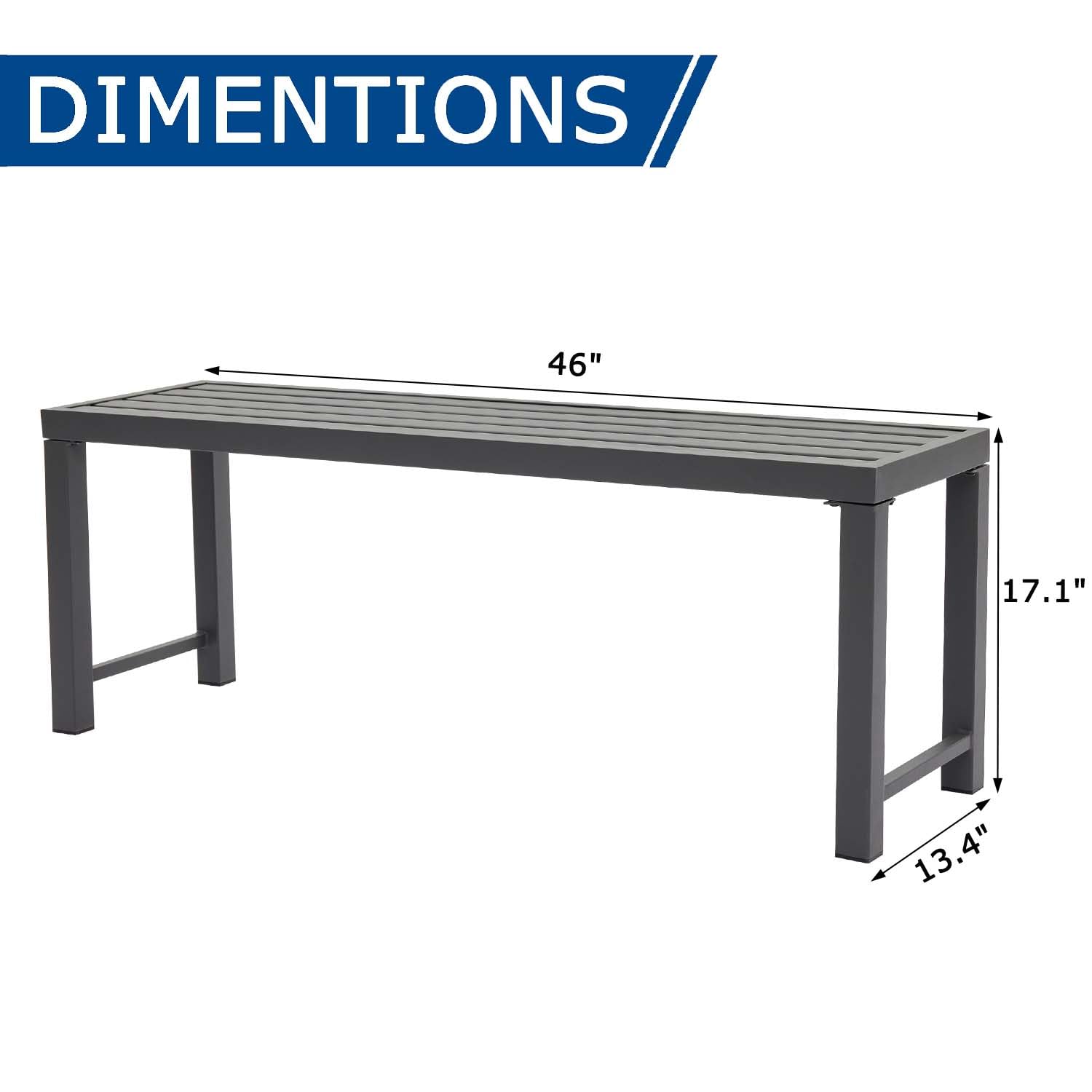 Metal Garden Bench for Outdoors, Set of 2, Grey Outdoor Benches Slats for Patio, Patio Backless Bench,Dining Bench for Porch, Lawn, Balcony, Backyard and Park