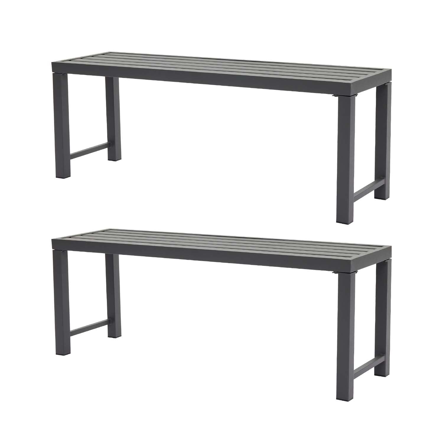 Metal Garden Bench for Outdoors, Set of 2, Grey Outdoor Benches Slats for Patio, Patio Backless Bench,Dining Bench for Porch, Lawn, Balcony, Backyard and Park