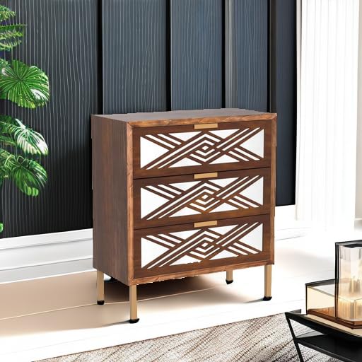 3-Drawer Accent Dresser with Mirror Fronts, Modern Farmhouse Accent Chest Clean-Lined Silhouette