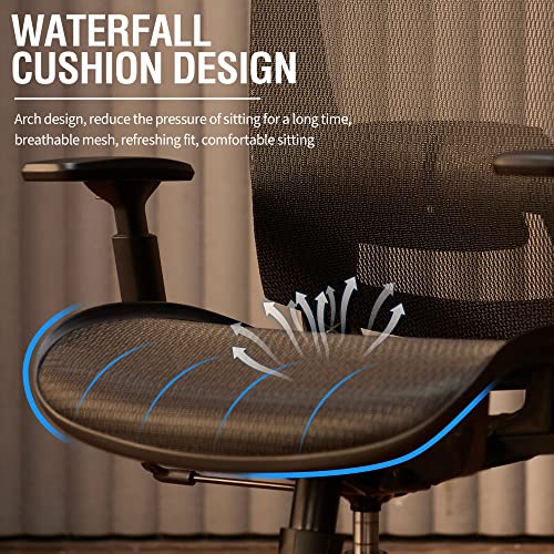 Mesh Office Chair, Ergonomic Computer Desk Chair with Adjustable Lumbar & Armrests, Tilt Function, Wide Seat, Swivel Task Chair, Black