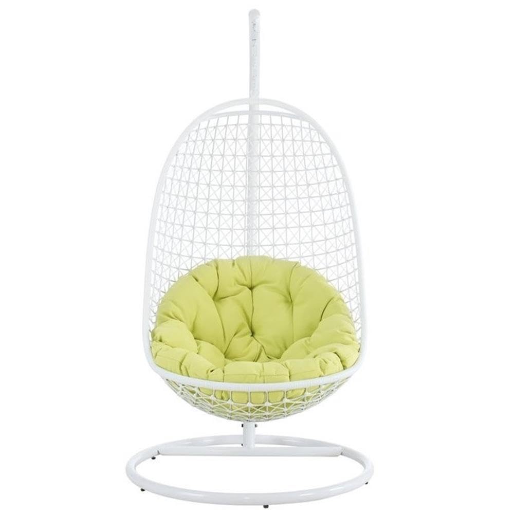 Encounter Wicker Rattan Outdoor Patio Porch Lounge Hanging Swing Chair Set with Stand in White