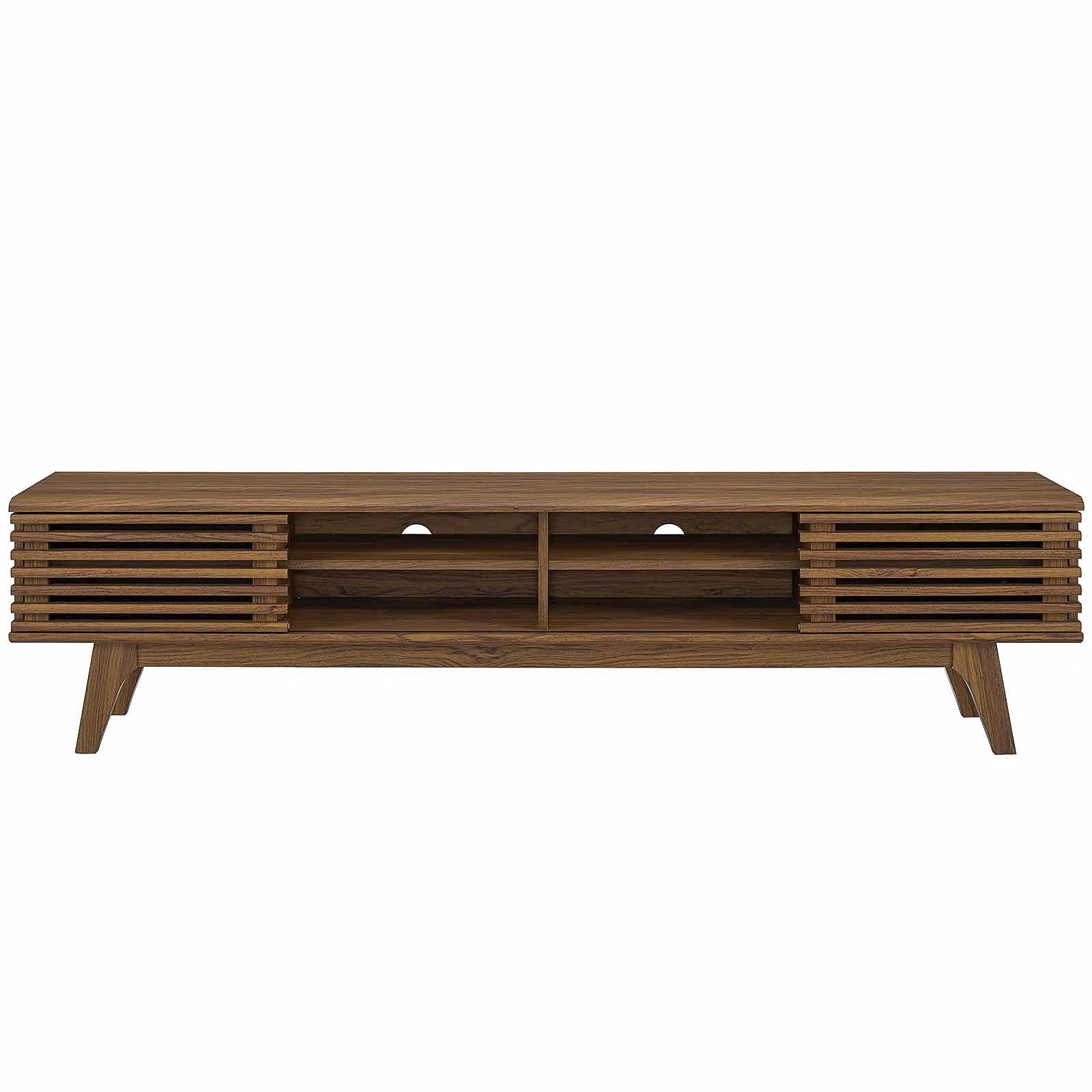 Render 70" Mid-Century Modern Low Profile Media Console TV Stand, 70 Inch, Walnut Walnut