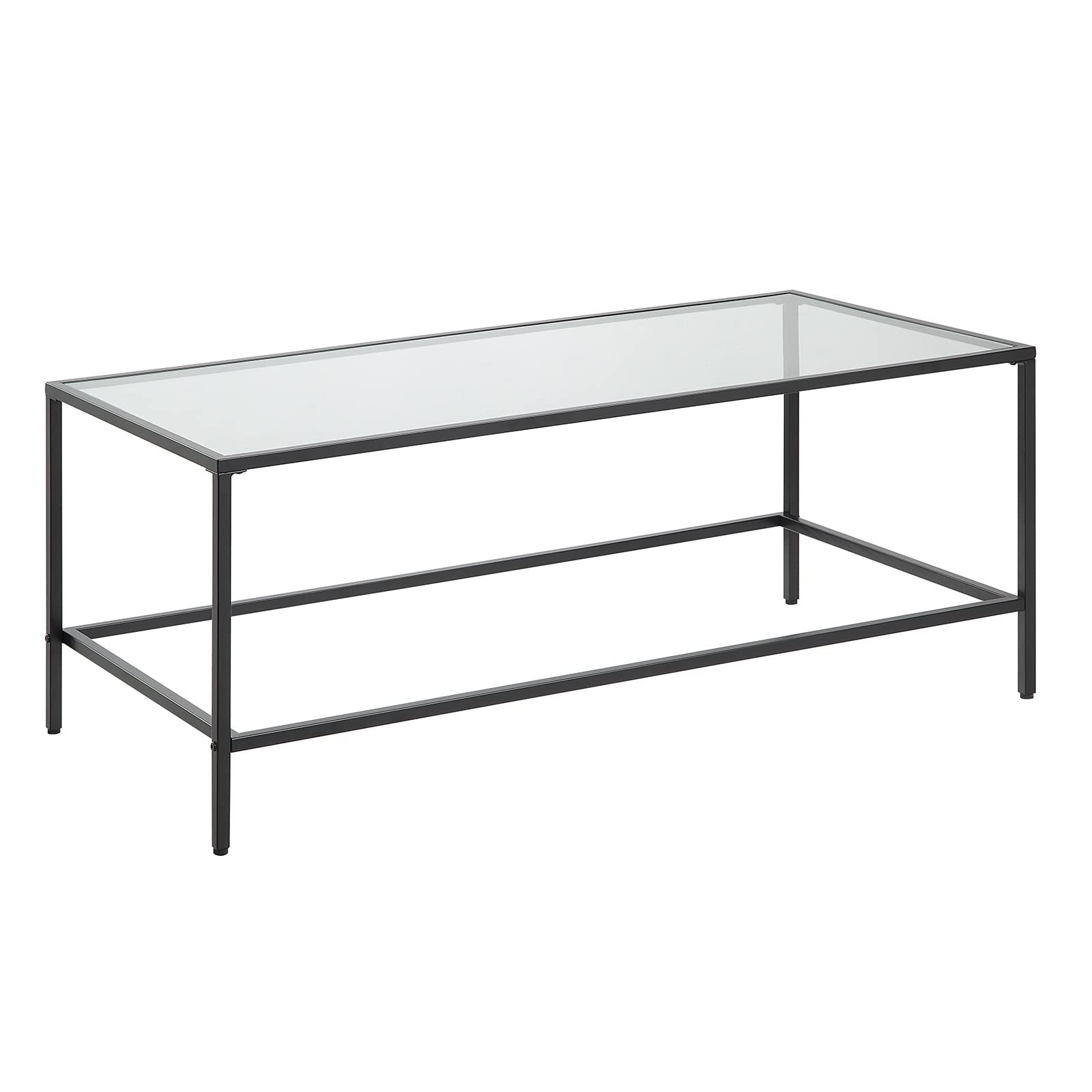 Black Coffee Table, Tempered Glass Wide Rectangle Coffee Table with Black Metal Frame, Modern Minimalist Center Table for Living Room, Dininng