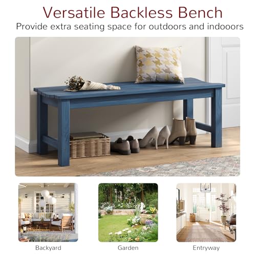 Outdoor Bench, 2-Person Patio Dining Bench, Waterproof Garden Bench, Never Rot or Fade, for Porch, Garden, Deck, and Entryway, Blue