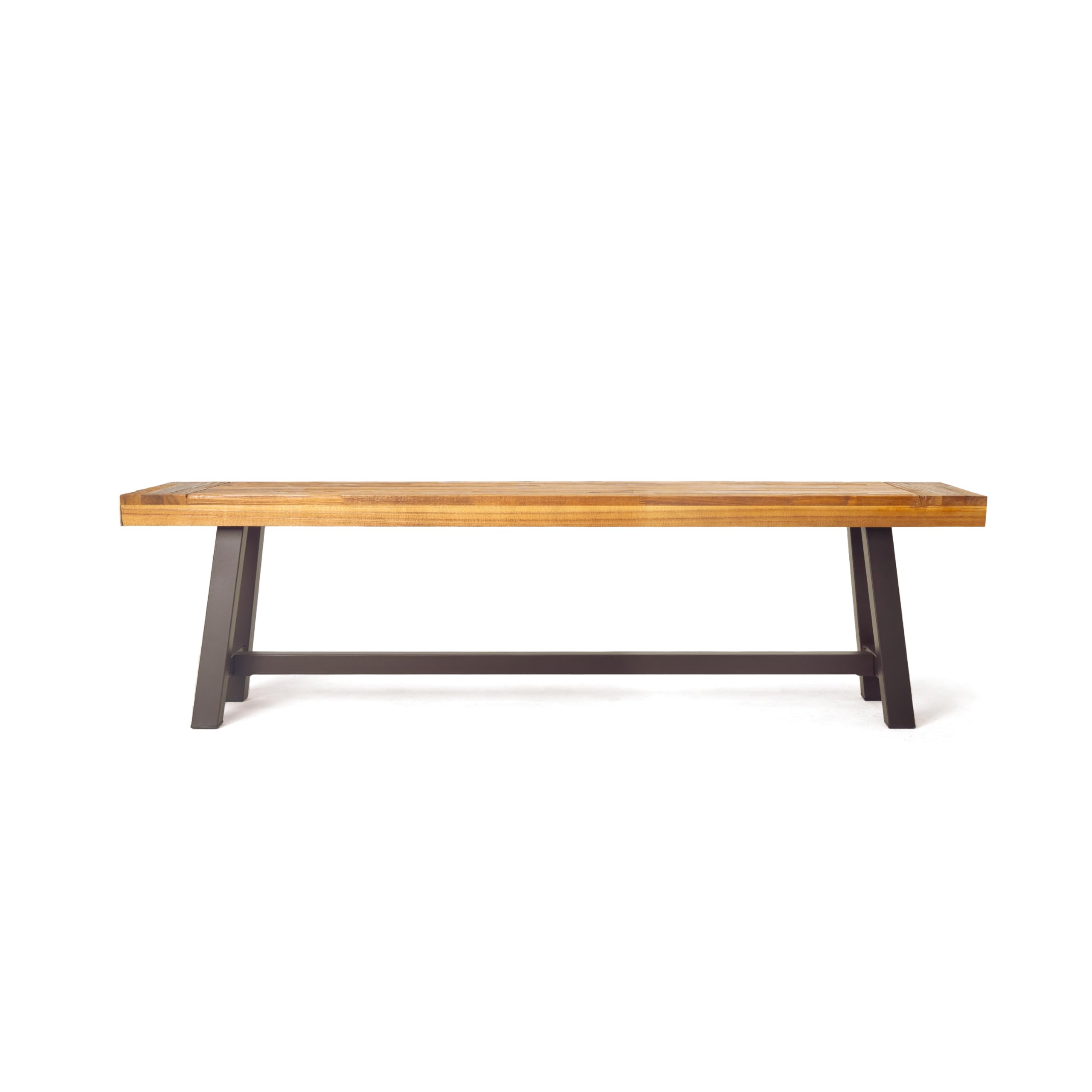 Carlisle Outdoor Acacia Wood and Rustic Metal Bench, Sandblast Finish / Rustic Metal 14. 75 x 63 x 17. 50 inches