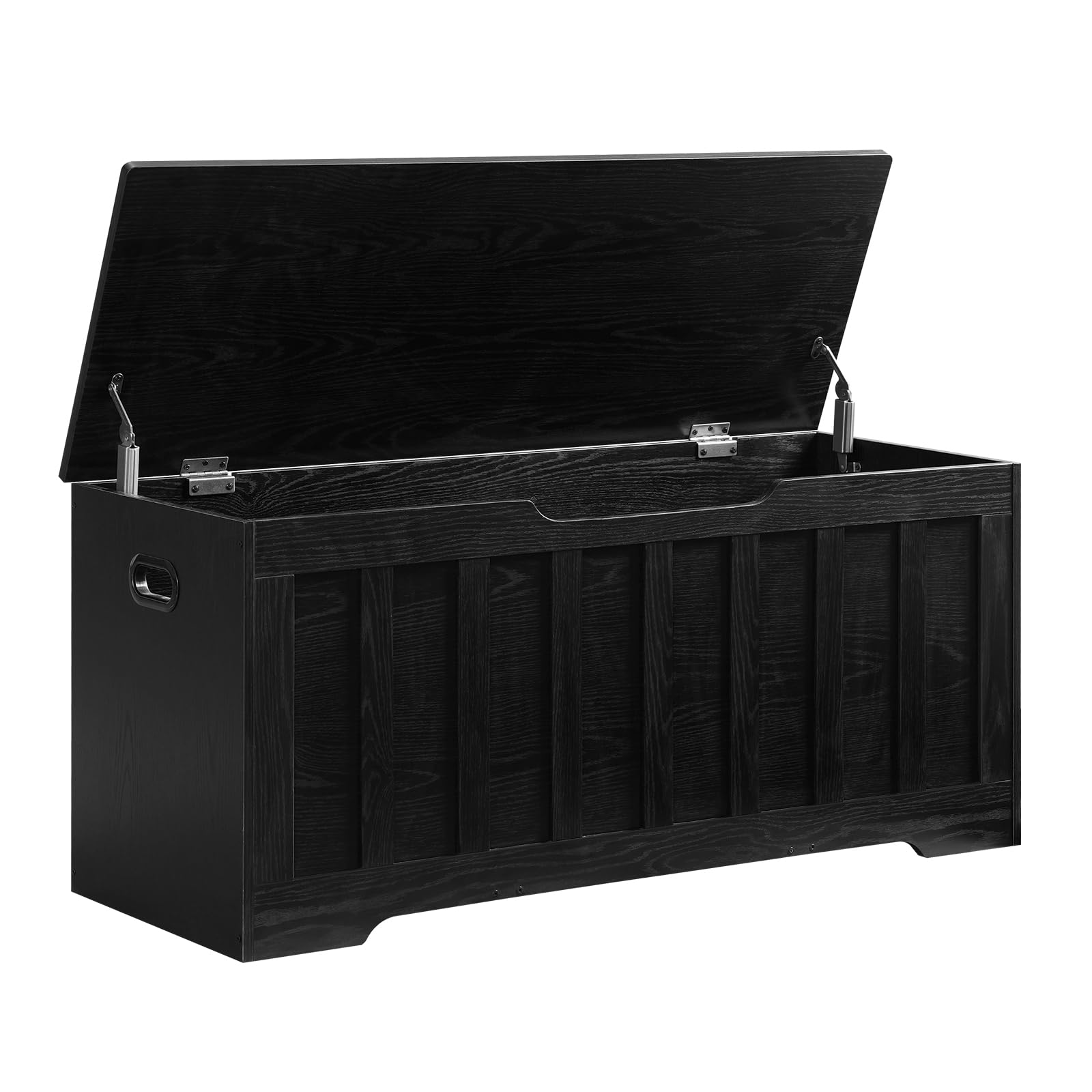 43.3" Extra Large Storage Chest Bench, Wooden Trunk with 2 Safety Hinges, Shoe Bench for Bedroom, Entryway, Living Room, Easy Assembly, Black
