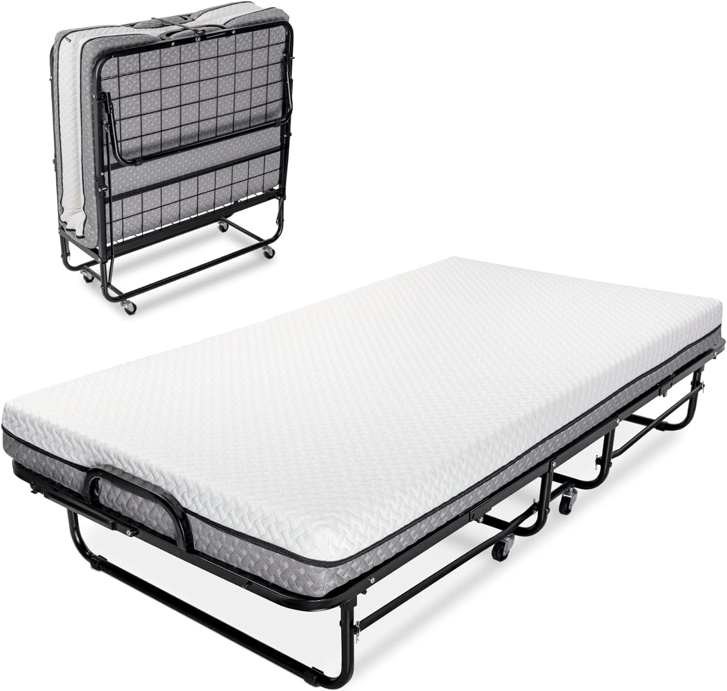 Deluxe Diplomat Folding Bed with Mattress for Adults, Twin Size, Portable Foldable Bed with Luxurious Memory Foam Mattress & Super Strong Frame
