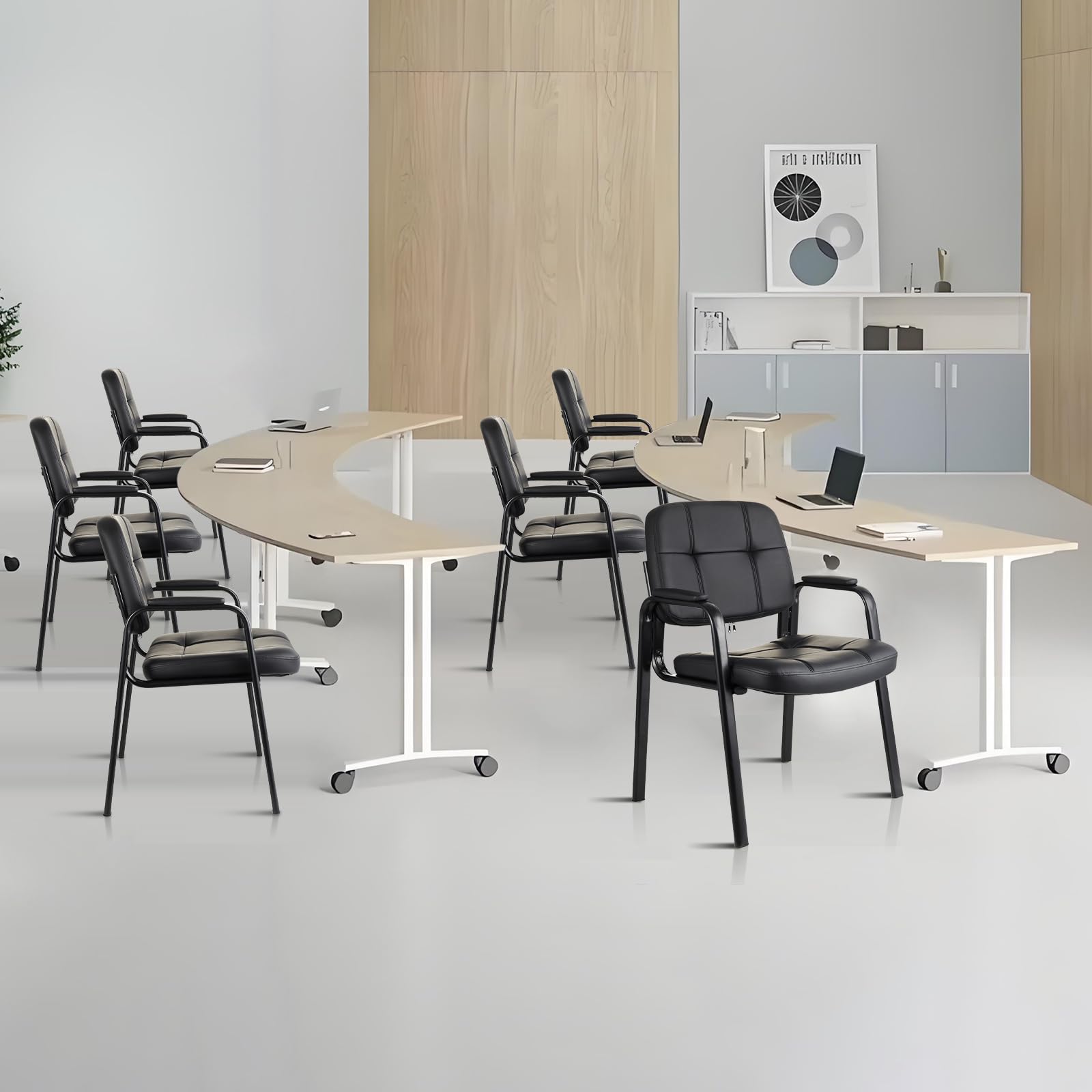 Waiting Room Guest Chair with Bonded Leather Padded Arm Rest for Office Reception and Conference Desk Black 4 Pack