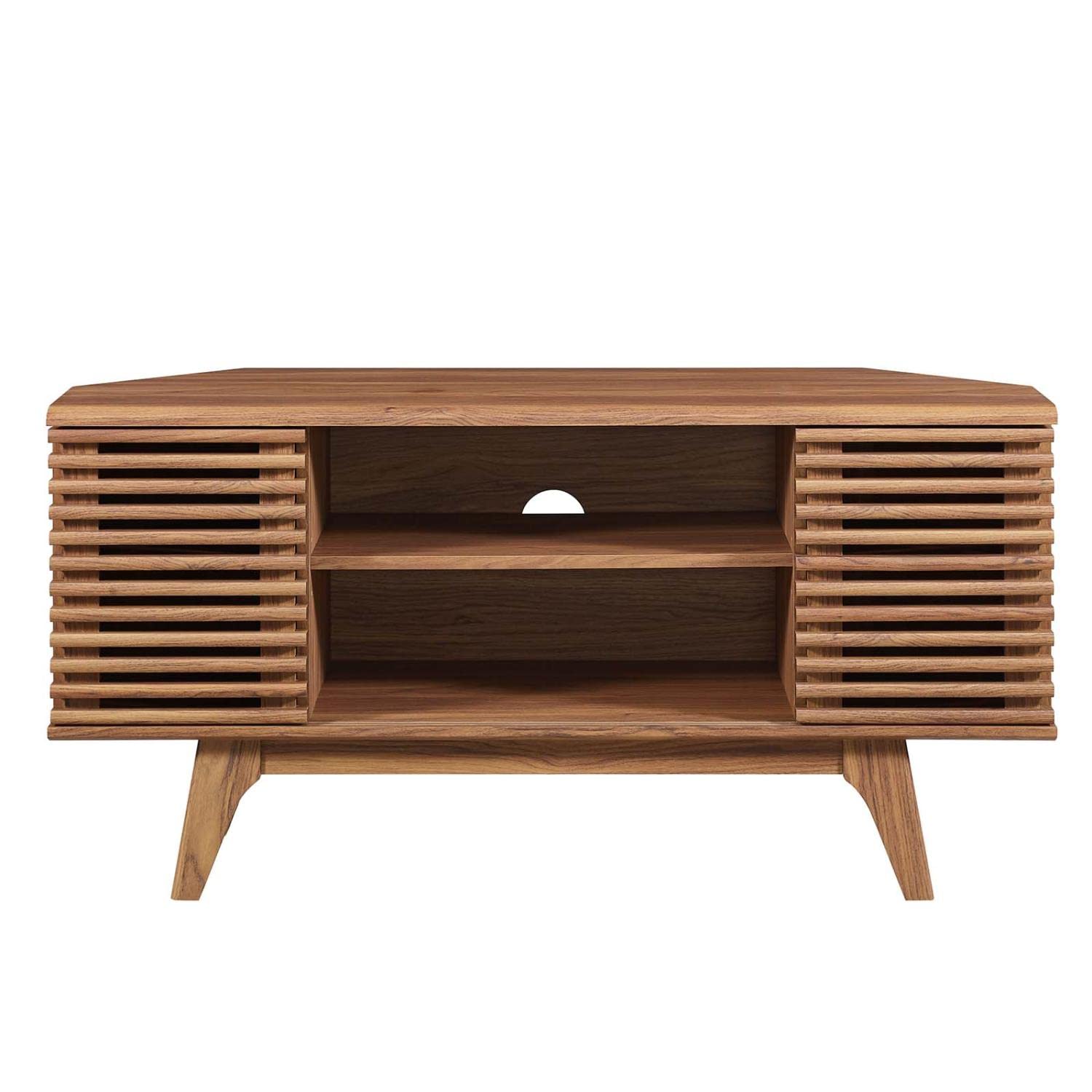 Render Mid-Century Modern Low Profile Corner Media TV Stand in Wal, 15 x 46 x 23