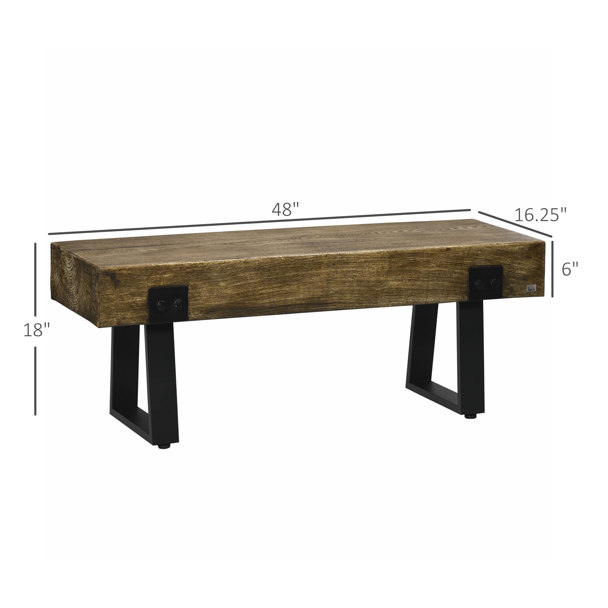 Garden Bench with Metal Legs, Rustic Wood-Effect Concrete Seat, Indoor/Outdoor Entryway Bench for Patio, Porch, Park, Natural & Black