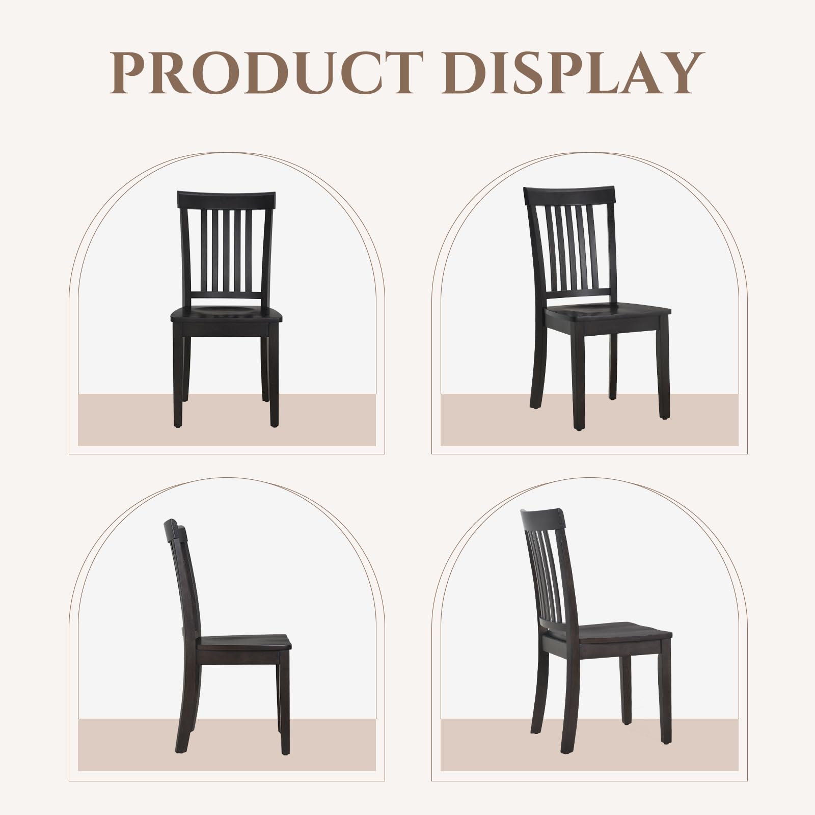 Wooden Dining Chairs Set of 6, Spindle High Back Windsor Kitchen Side Chair, Farmhouse Dining Chairs for Kitchen and Dining Room, Dark Brown