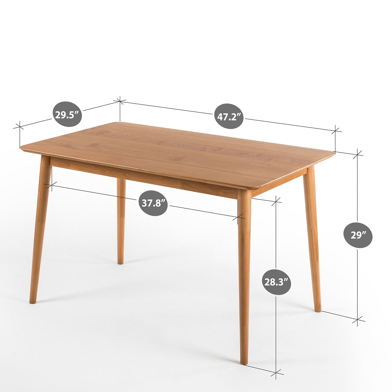47 Inch Dining Table, Solid Wood Kitchen Desk, Easy Assembly, Natural Brown