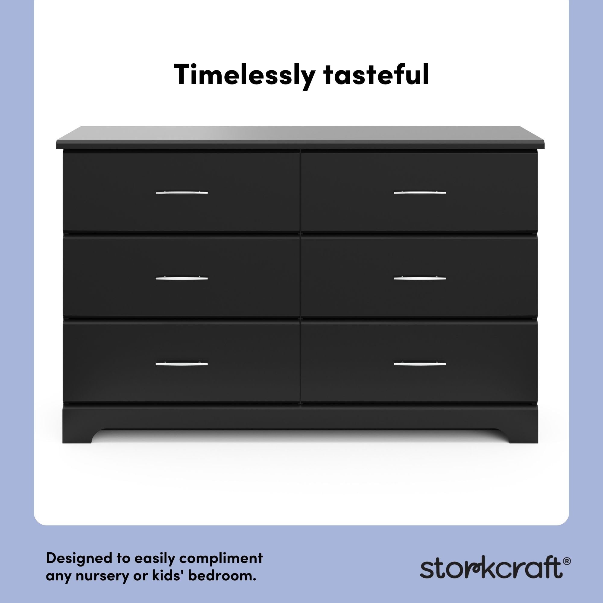 Brookside 6 Drawer Double Dresser for Nursery & Kids, GREENGUARD Gold Certified Chest of Drawers Organizer, Black