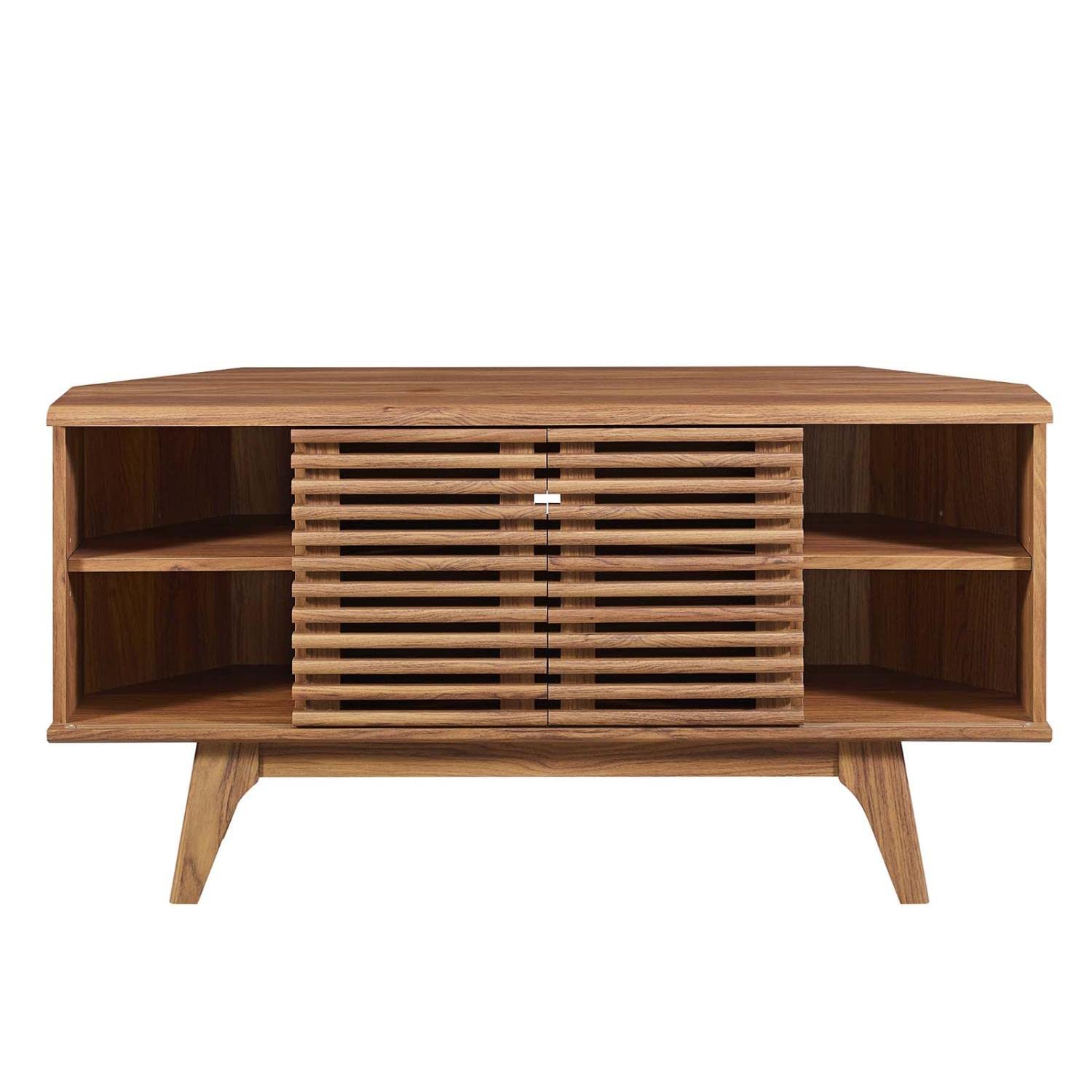 Render Mid-Century Modern Low Profile Corner Media TV Stand in Wal, 15 x 46 x 23