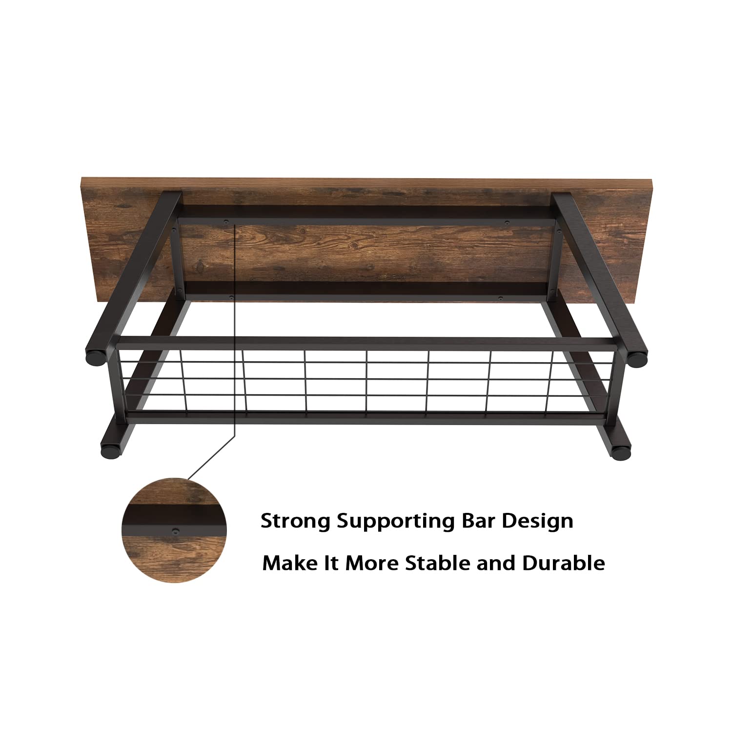 Storage Bench Industrial Rustic Wooden and Metal Entryway Shoe Boots Storage Rack Long Bench Seat for Hallway Bedroom Retro Brown Farmhouse Style