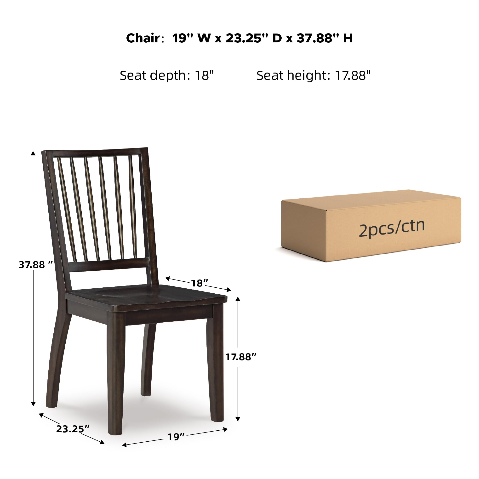 Casual Solid Wood Armless Dining Chair with Contoured Seat, Set of 2, Dark Brown