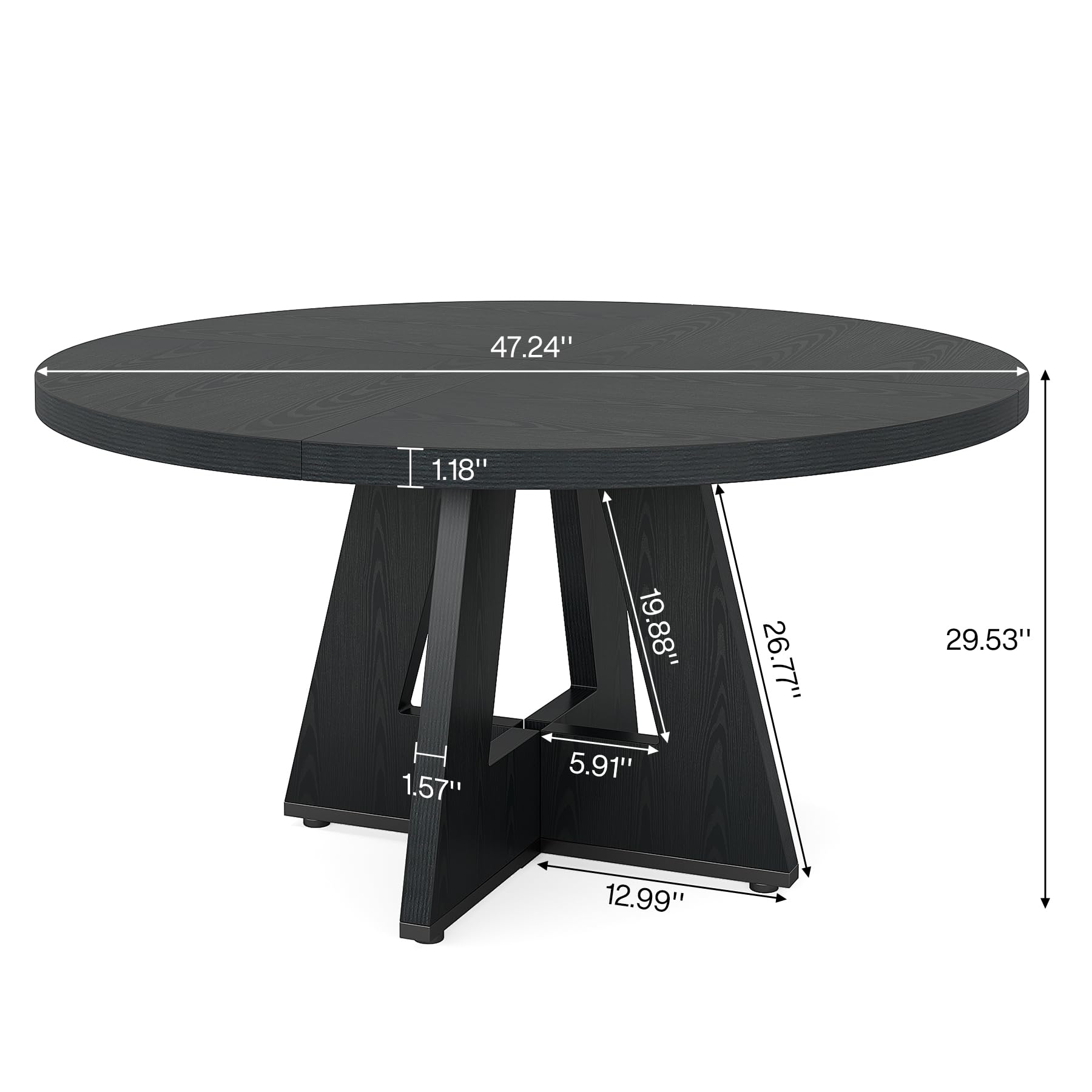 Round Dining Table Wood Kitchen Table for Dining Room, 47 in Dinning Room Tables for 4 Man, Farmhouse Dinner Table with Wooden Tabletop