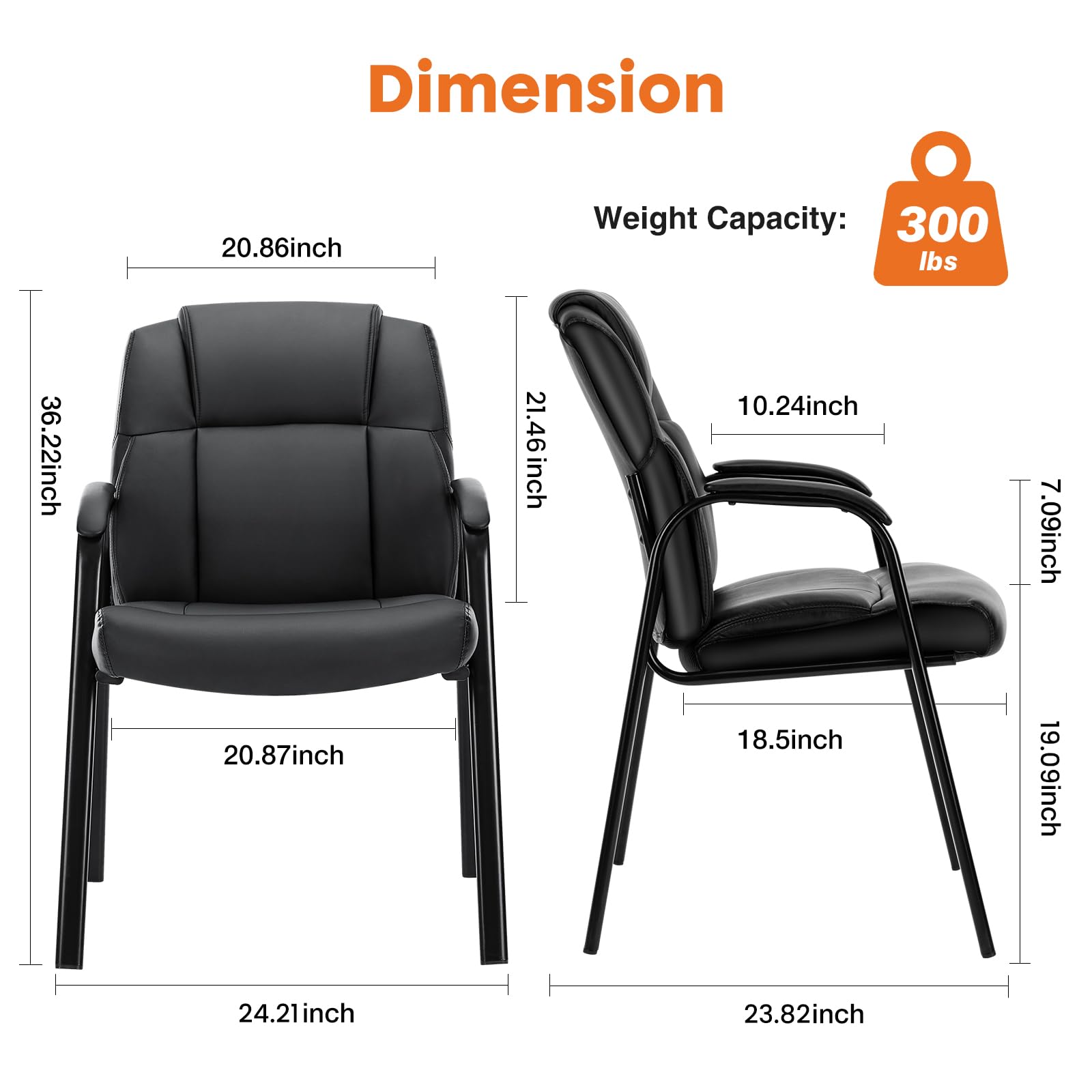 Waiting Room Office Guest Chairs Set of 2, PU Leather Big and Tall No Wheels Executive Office Chair with Padded Arms for Reception Conference Room Lobby