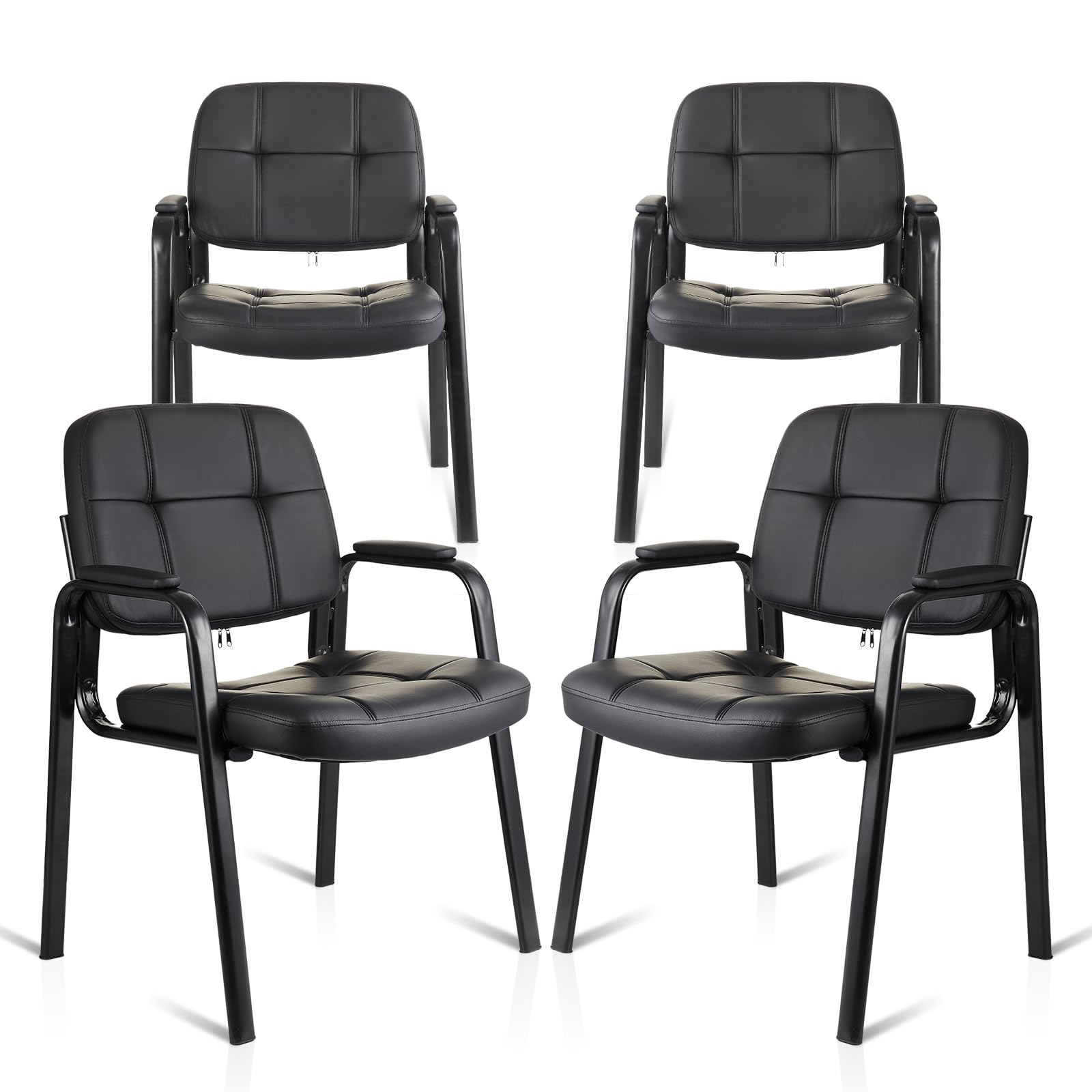 Waiting Room Guest Chair with Bonded Leather Padded Arm Rest for Office Reception and Conference Desk Black 4 Pack