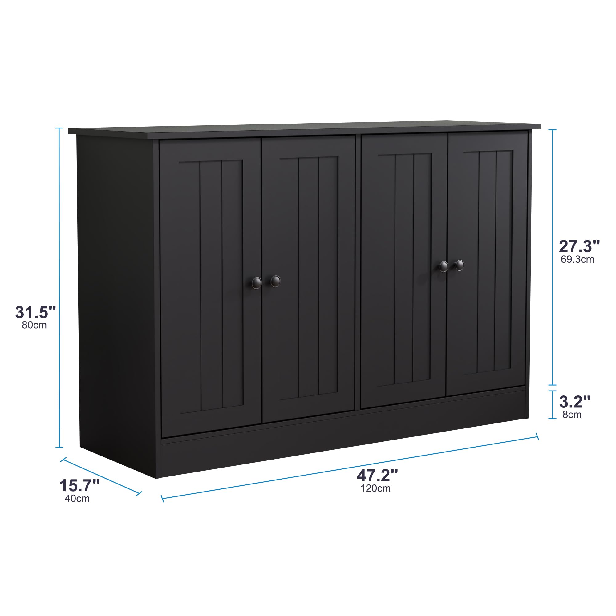 Sideboard Buffet Cabinet with Storage, 47" W Kitchen Storage Cabinet with 4 Doors, Modern Farmhouse Coffee Bar Station Wood Kitchen Table