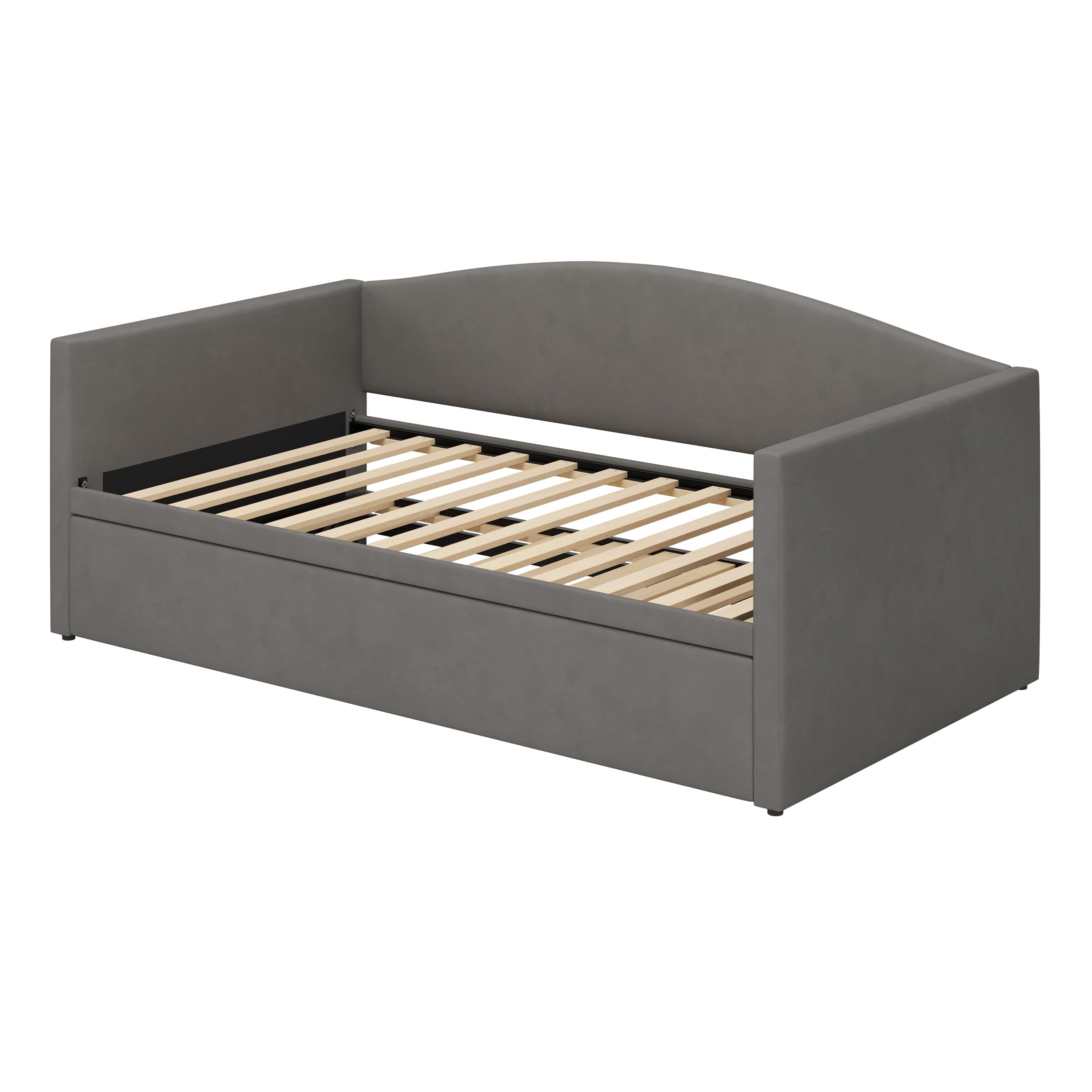 Twin Size Velvet Daybed with Extended Pop Up Trundle, Upholstered Sofa Bed Daybed, Space-Saving Twin to King Design for Guest Room, Gray