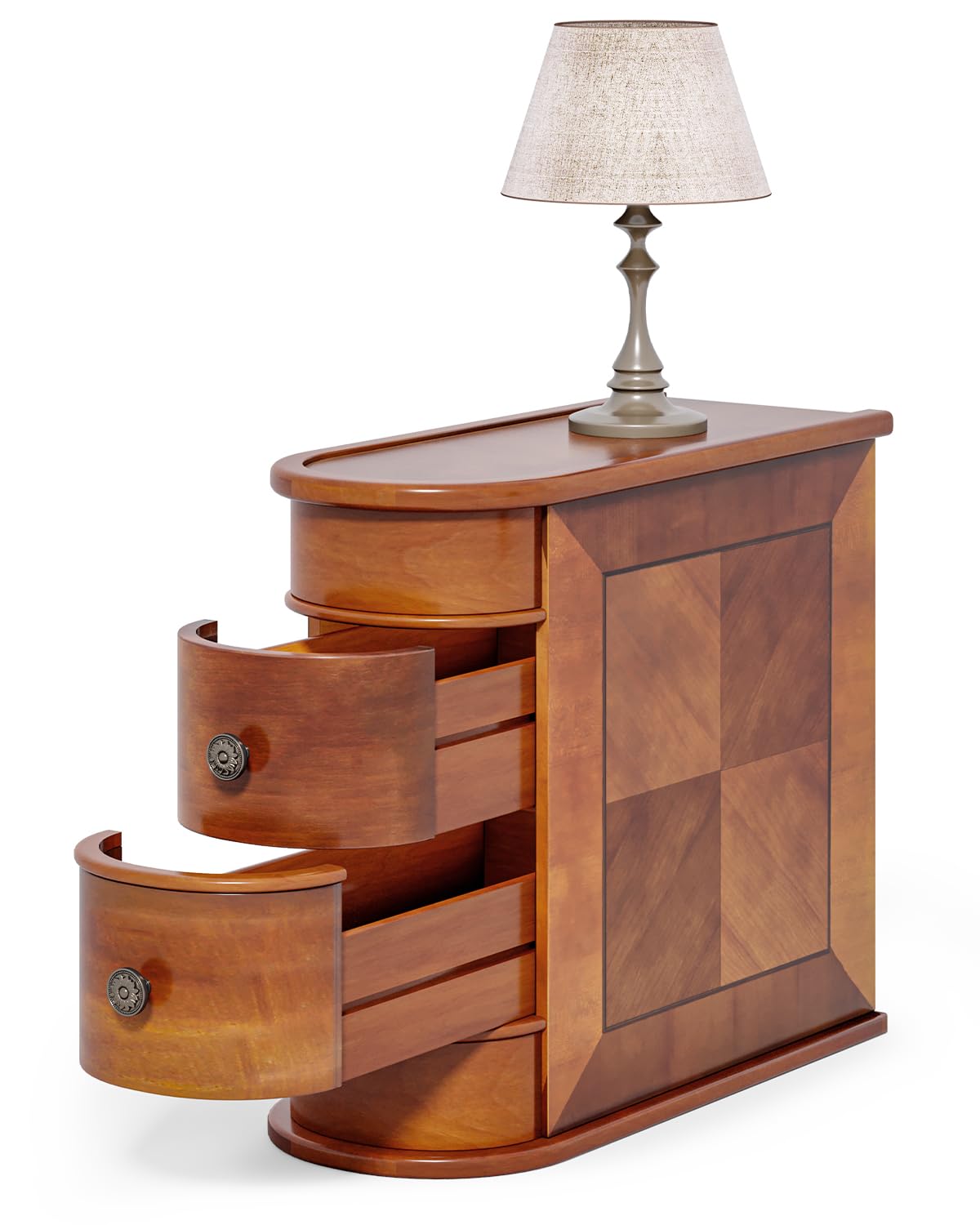 Wood End Table with 2 Drawers Sofa Side Table, No Assembly Required Vintage Slim Nightstand Bedside Table for Bedroom