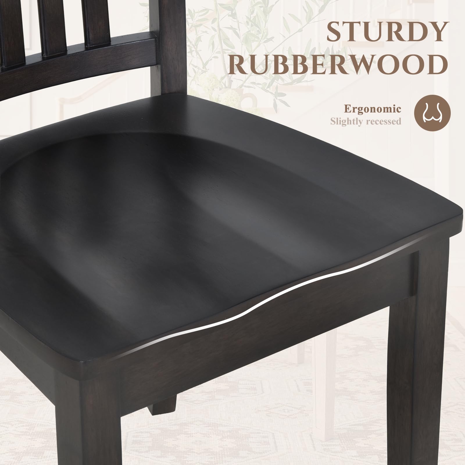 Wooden Dining Chairs Set of 6, Spindle High Back Windsor Kitchen Side Chair, Farmhouse Dining Chairs for Kitchen and Dining Room, Dark Brown