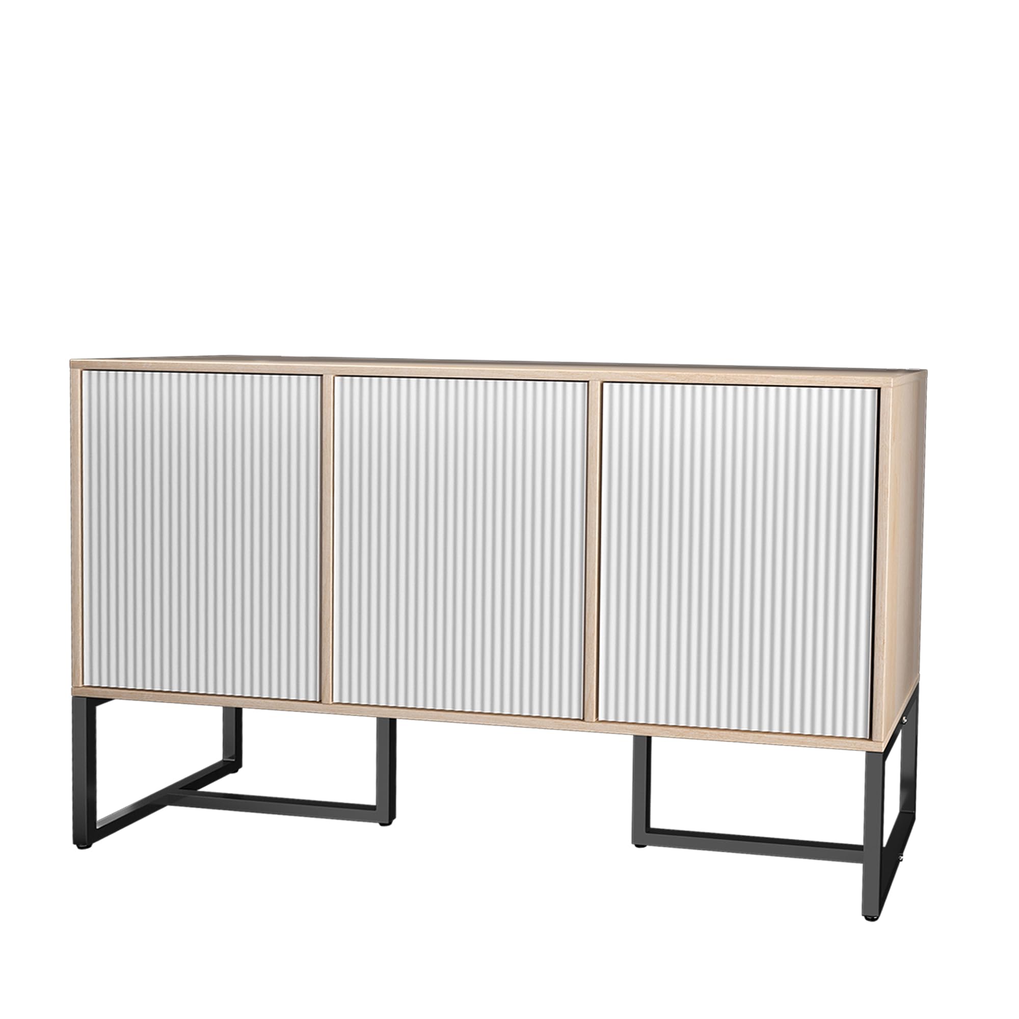 White Buffet Cabinet with Storage - 3-Door Coastal Modern Sideboard w/Sturdy Metal Legs, Convertible Coffee Bar & Multi-Room Organizer