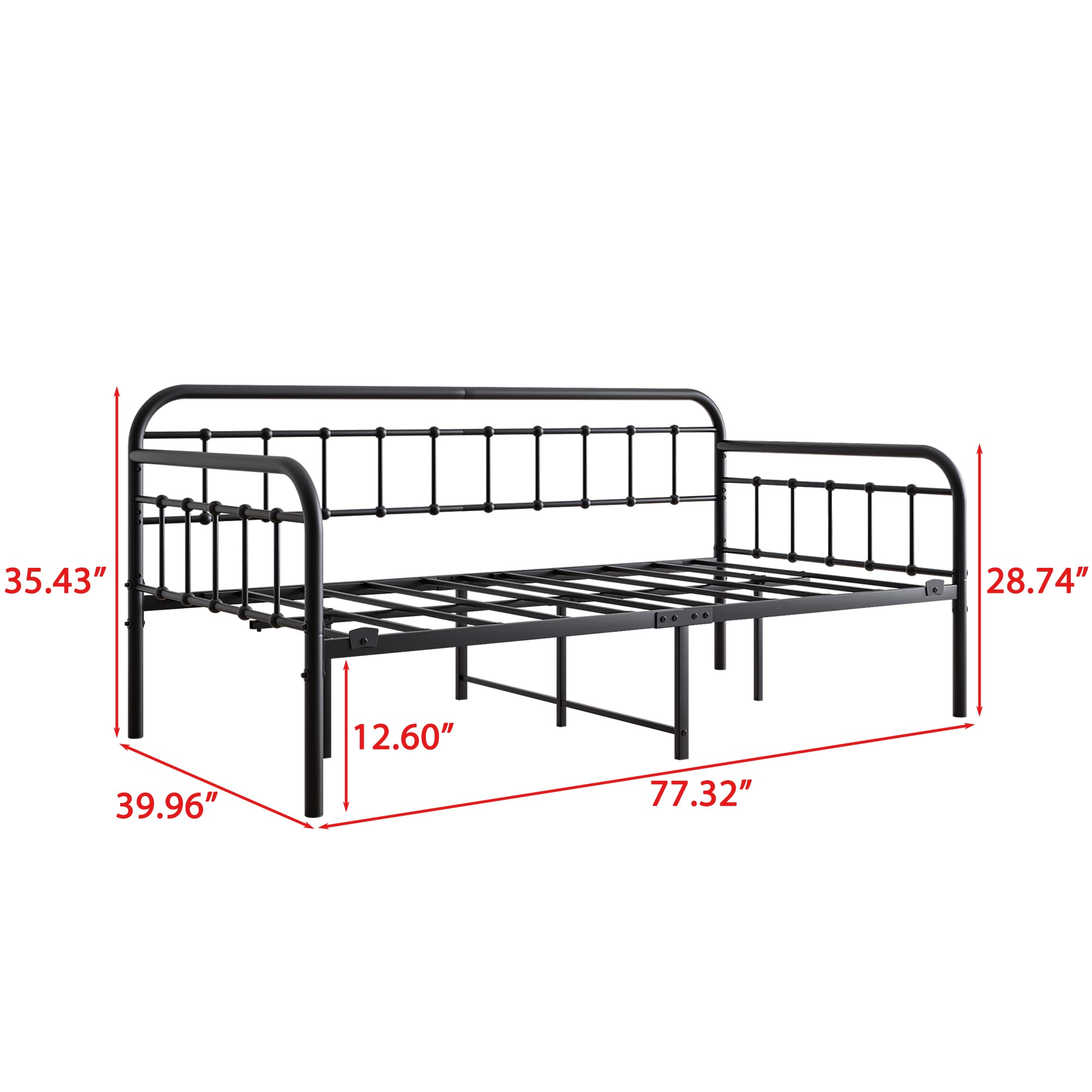 Metal Daybed Frame Twin Size with Steel Slats Platform Furniture,Black…