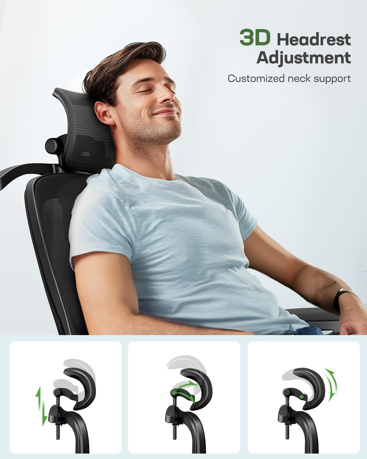 Ergonomic Office Chair: Ergonomic Gaming Chair with 3D Headrest, 3D Lumbar Support, Flip-up Armrests, High Back Adjustable Desk Chair with 90-120° Tilt Lock, Thick Cushion (Black)