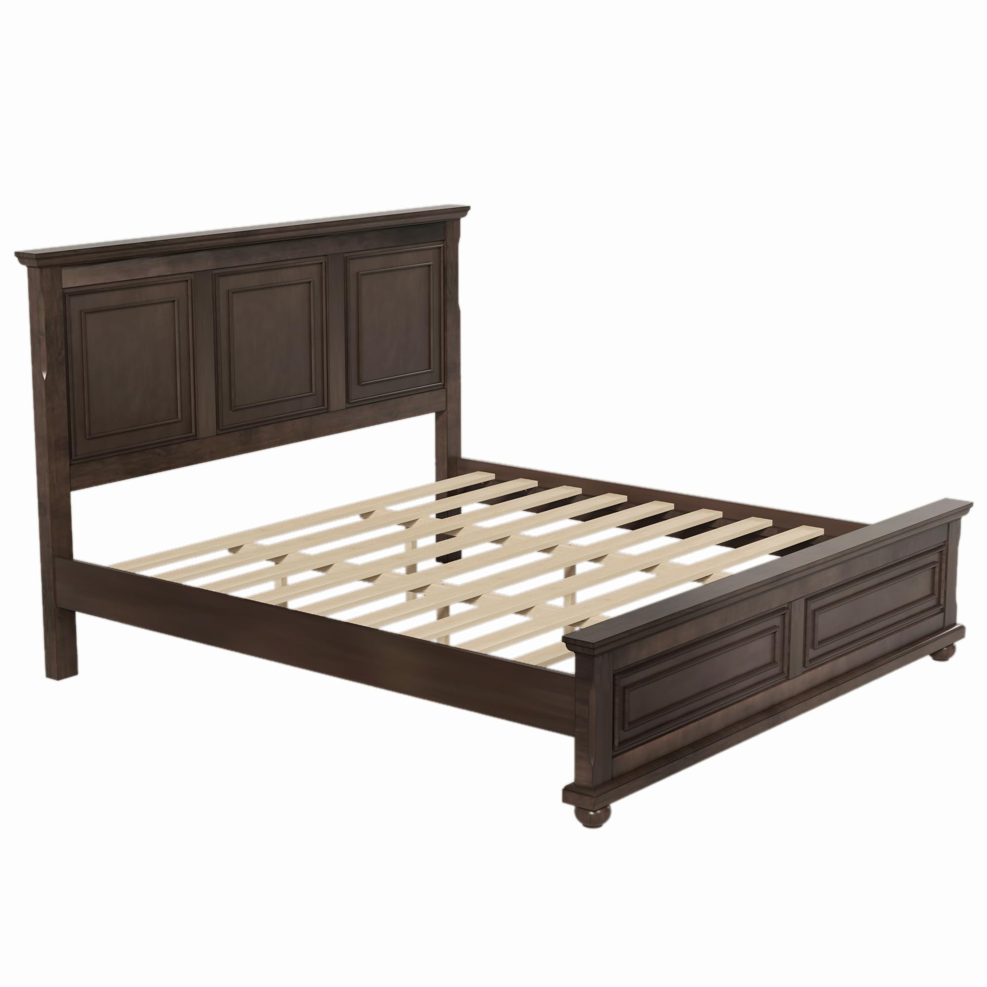 Traditional Town Bed Frames and Country Style Pinewood Vintage King Bed, Rich Brown