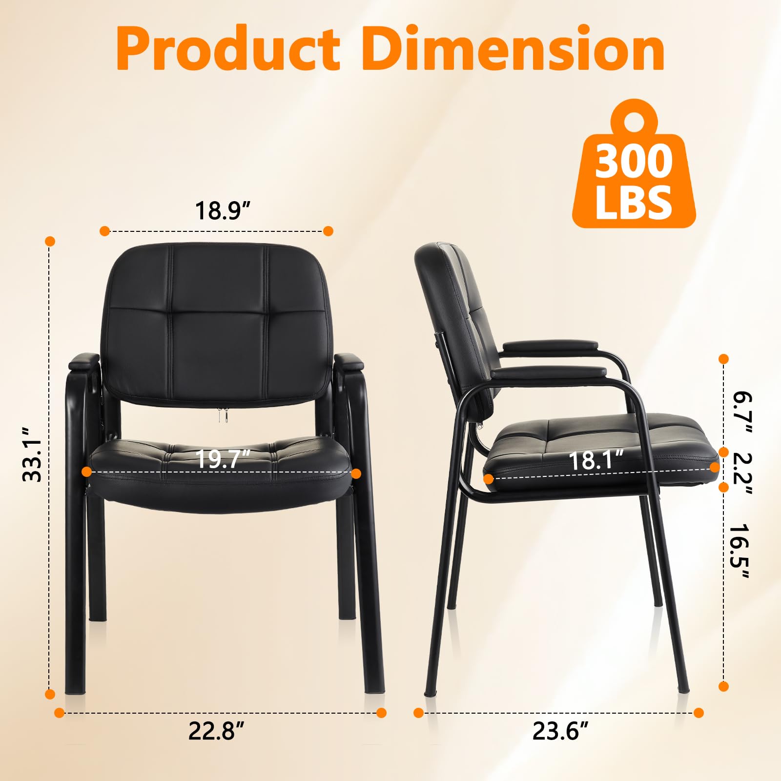 Waiting Room Guest Chair with Bonded Leather Padded Arm Rest for Office Reception and Conference Desk Black 4 Pack
