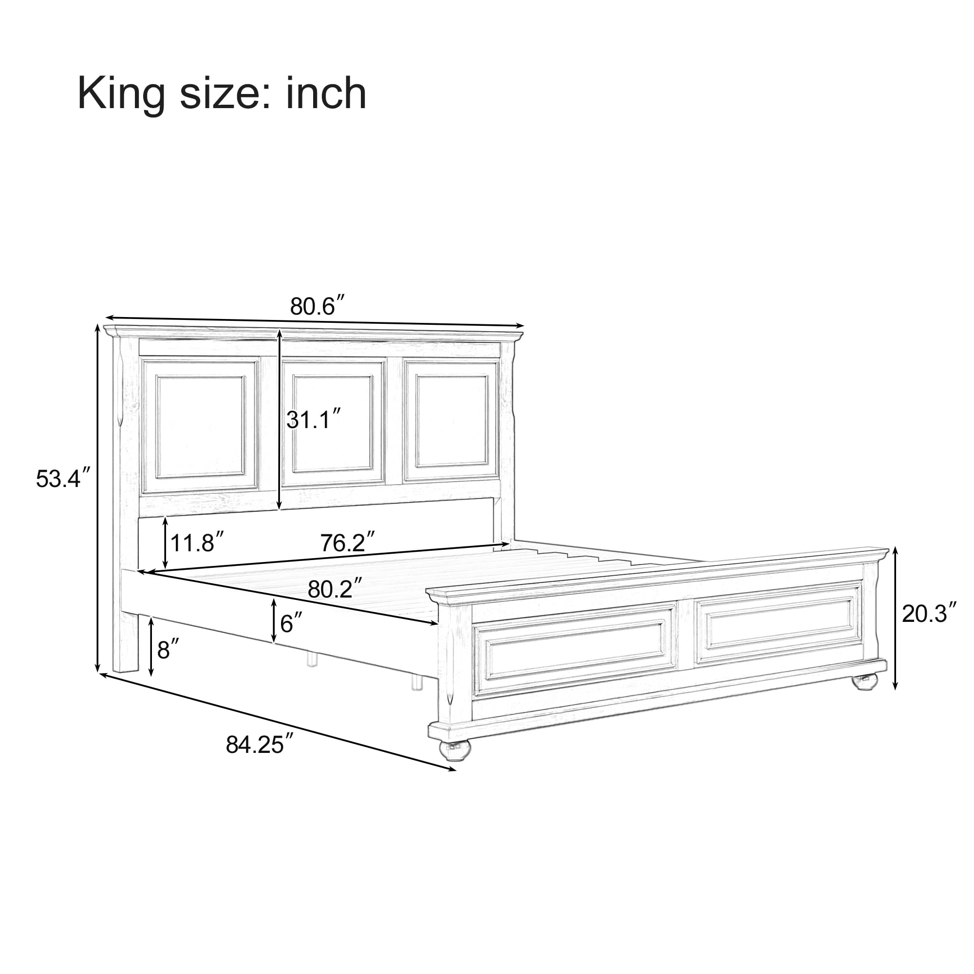 Traditional Town Bed Frames and Country Style Pinewood Vintage King Bed, Rich Brown