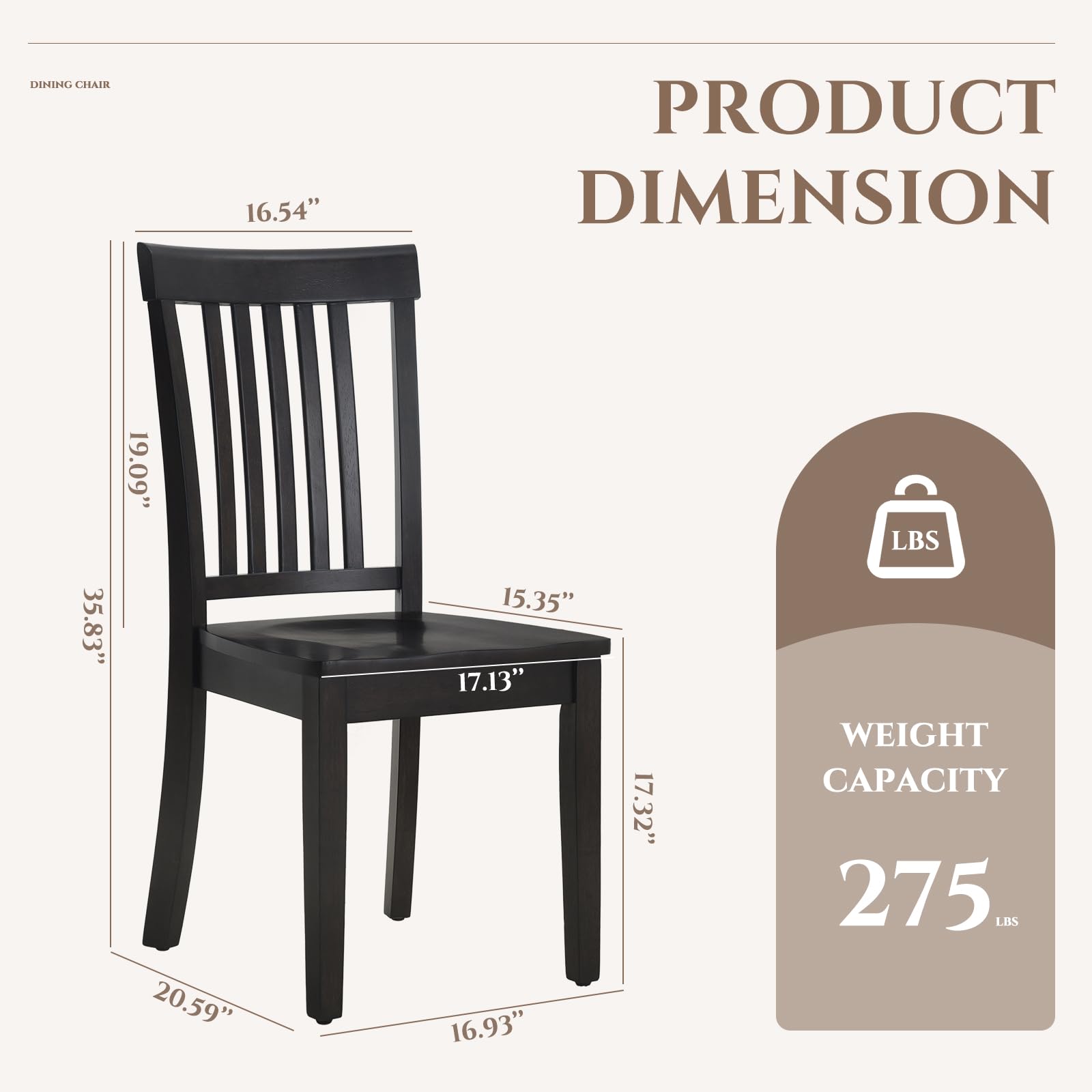 Wooden Dining Chairs Set of 6, Spindle High Back Windsor Kitchen Side Chair, Farmhouse Dining Chairs for Kitchen and Dining Room, Dark Brown