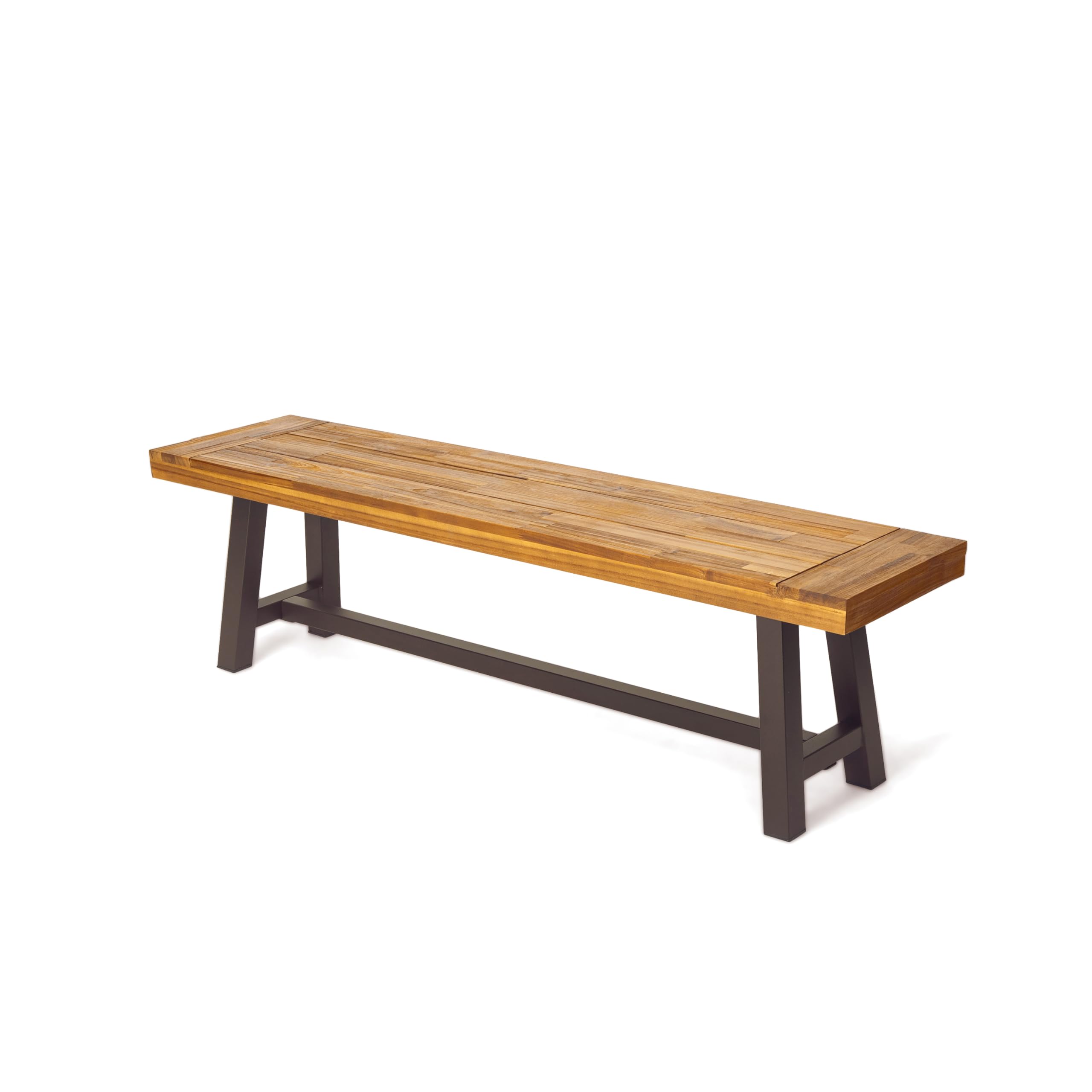 Carlisle Outdoor Acacia Wood and Rustic Metal Bench, Sandblast Finish / Rustic Metal 14. 75 x 63 x 17. 50 inches
