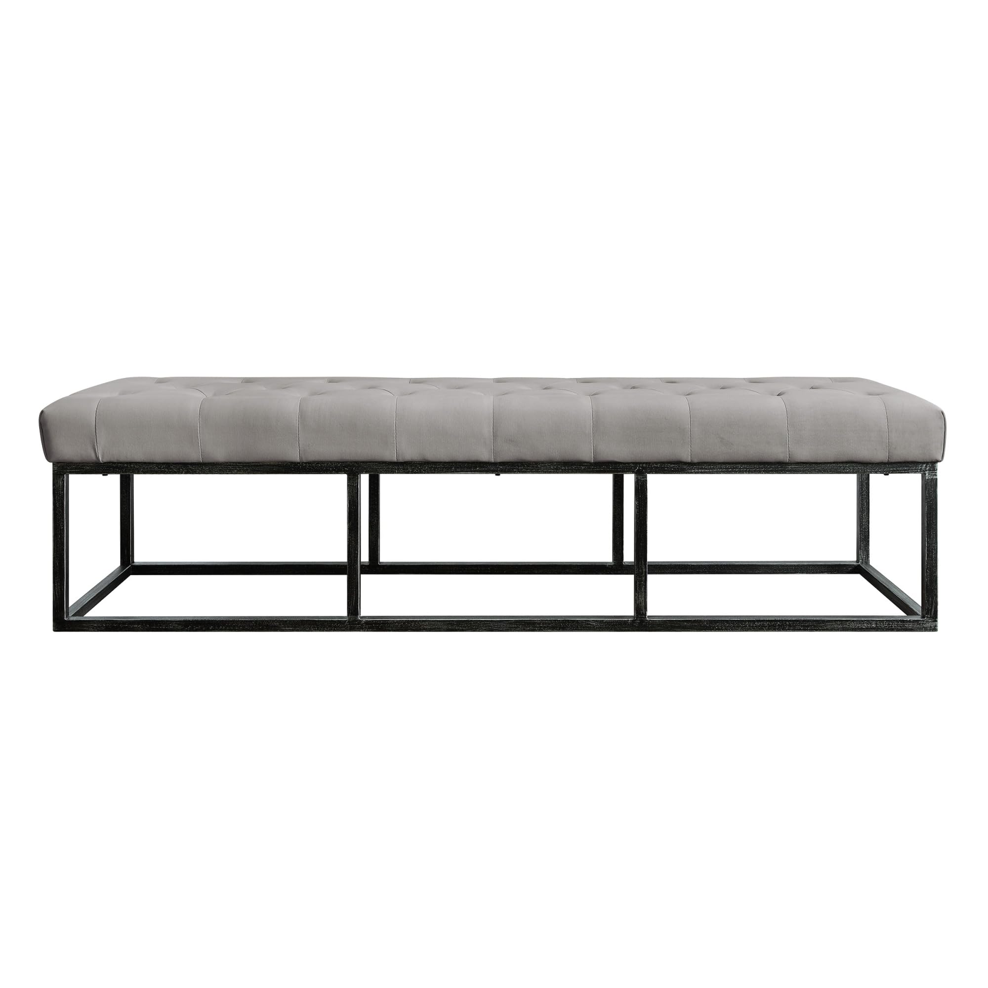 Danes Tufted Bench with Iron Legs, Modern Bench for Bedroom or Living Room, Long Rectangular Shape Padded Upholstery, Pearl Gray