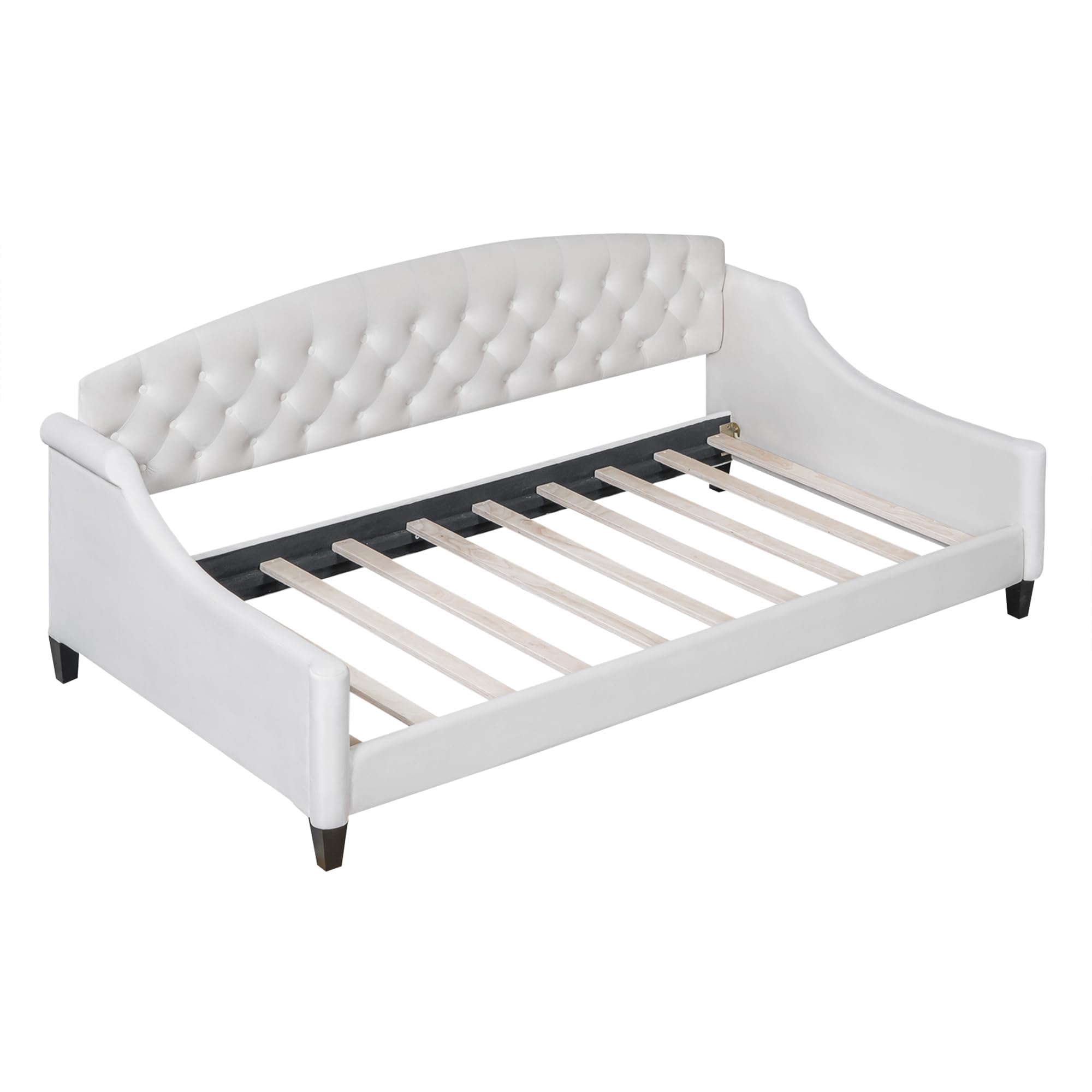Twin Size Upholstered Daybed, Luxury Tufted Button Sofa Bed Frame for Bedroom & Living Room, Elegant Twin Daybed, Beige